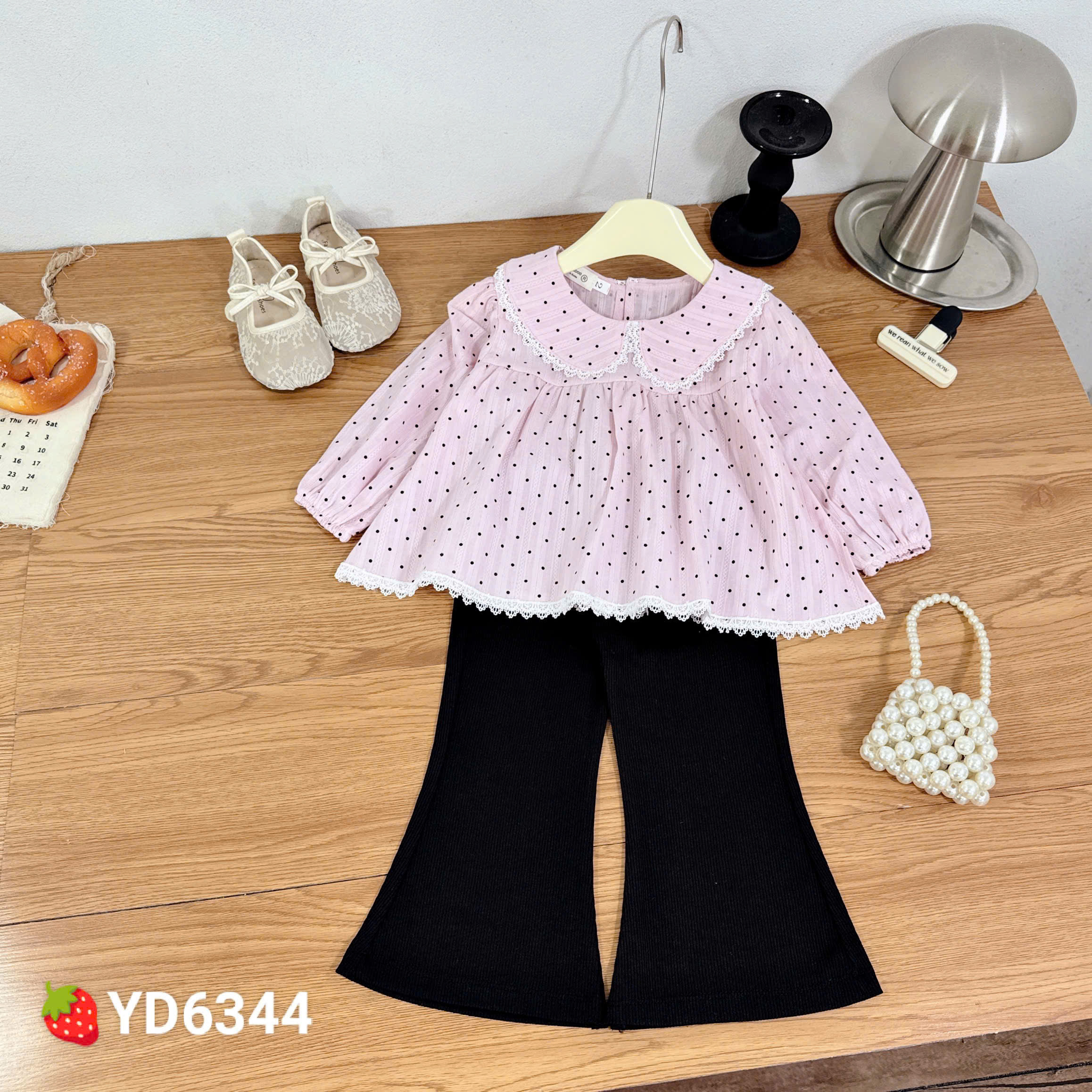 sét áo babydoll quần đen loe bé gái