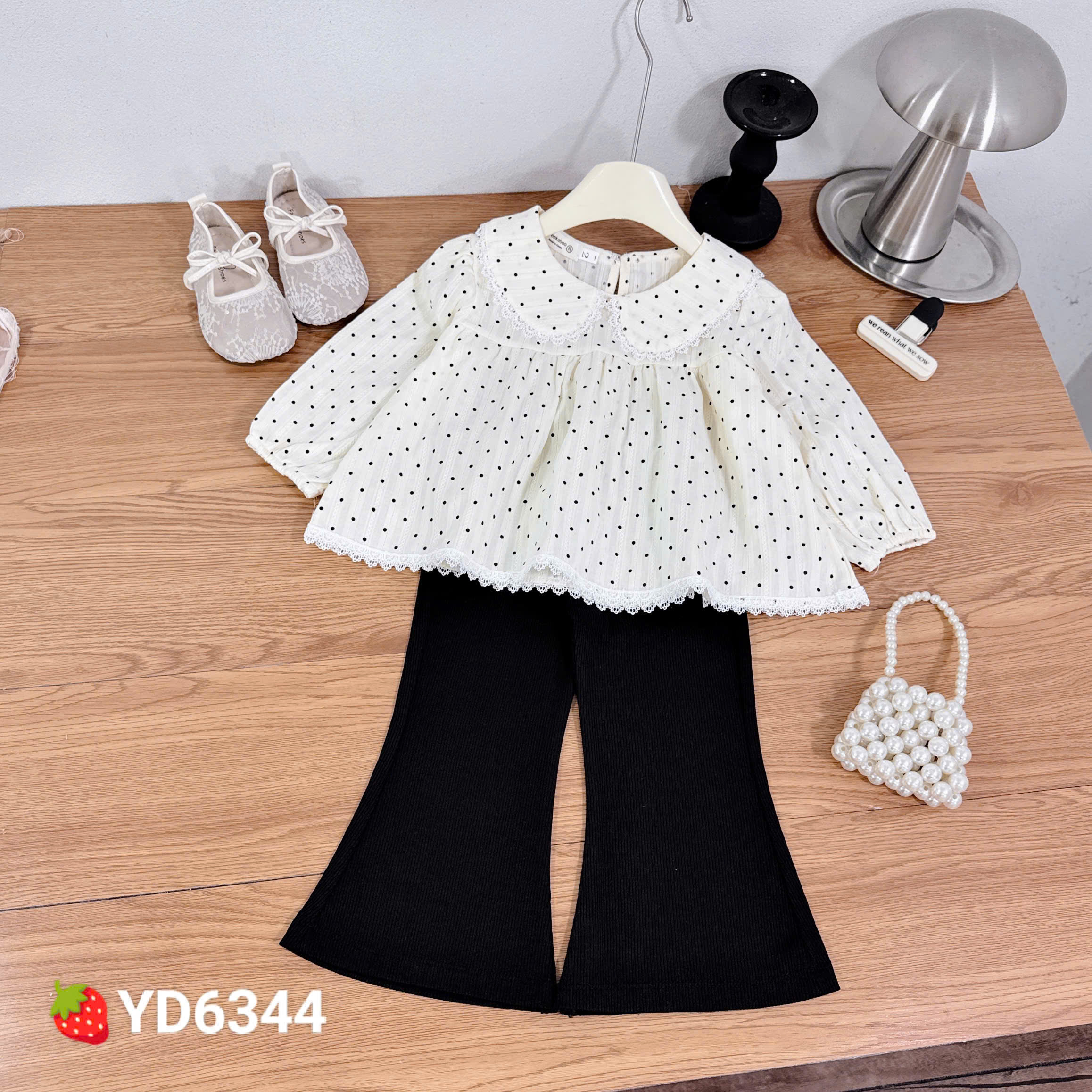 sét áo babydoll quần đen loe bé gái