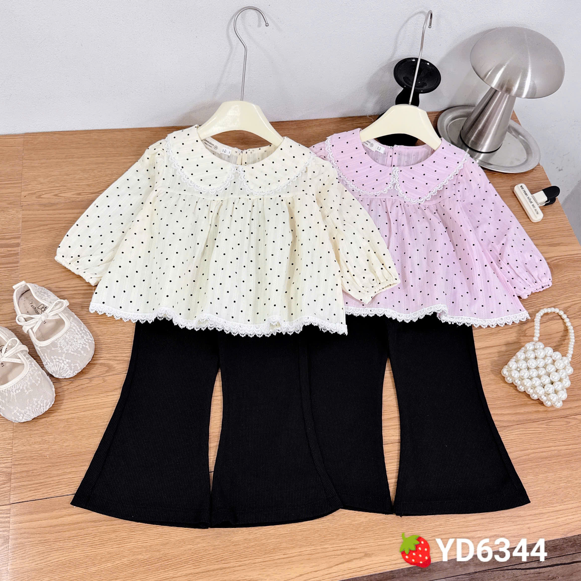 sét áo babydoll quần đen loe bé gái