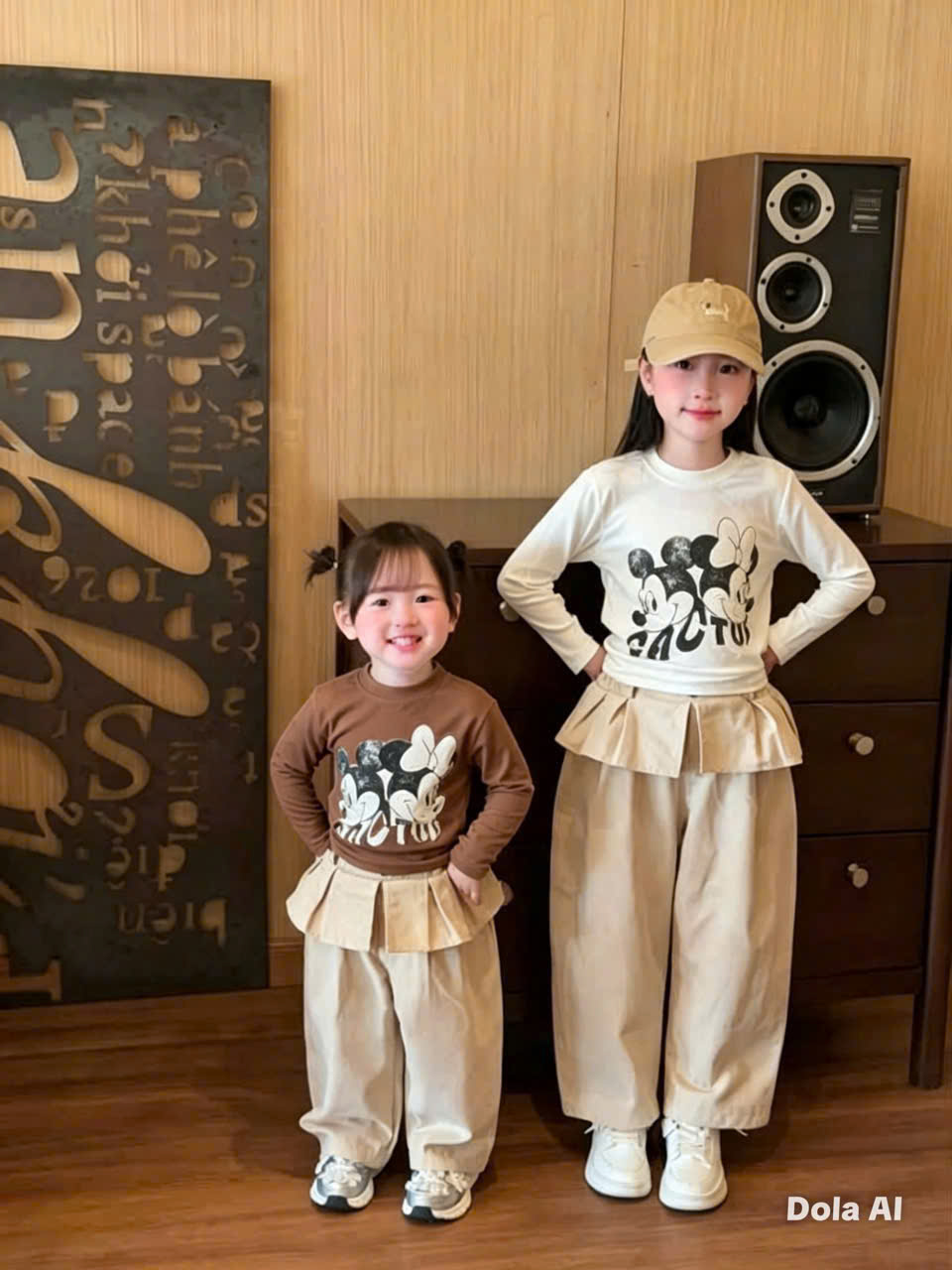 sét áo mi9cky quần xuông kem bé gái qt bé gái