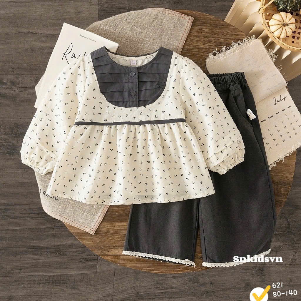 sét bộ áo babydoll quần xuông sn bé gái