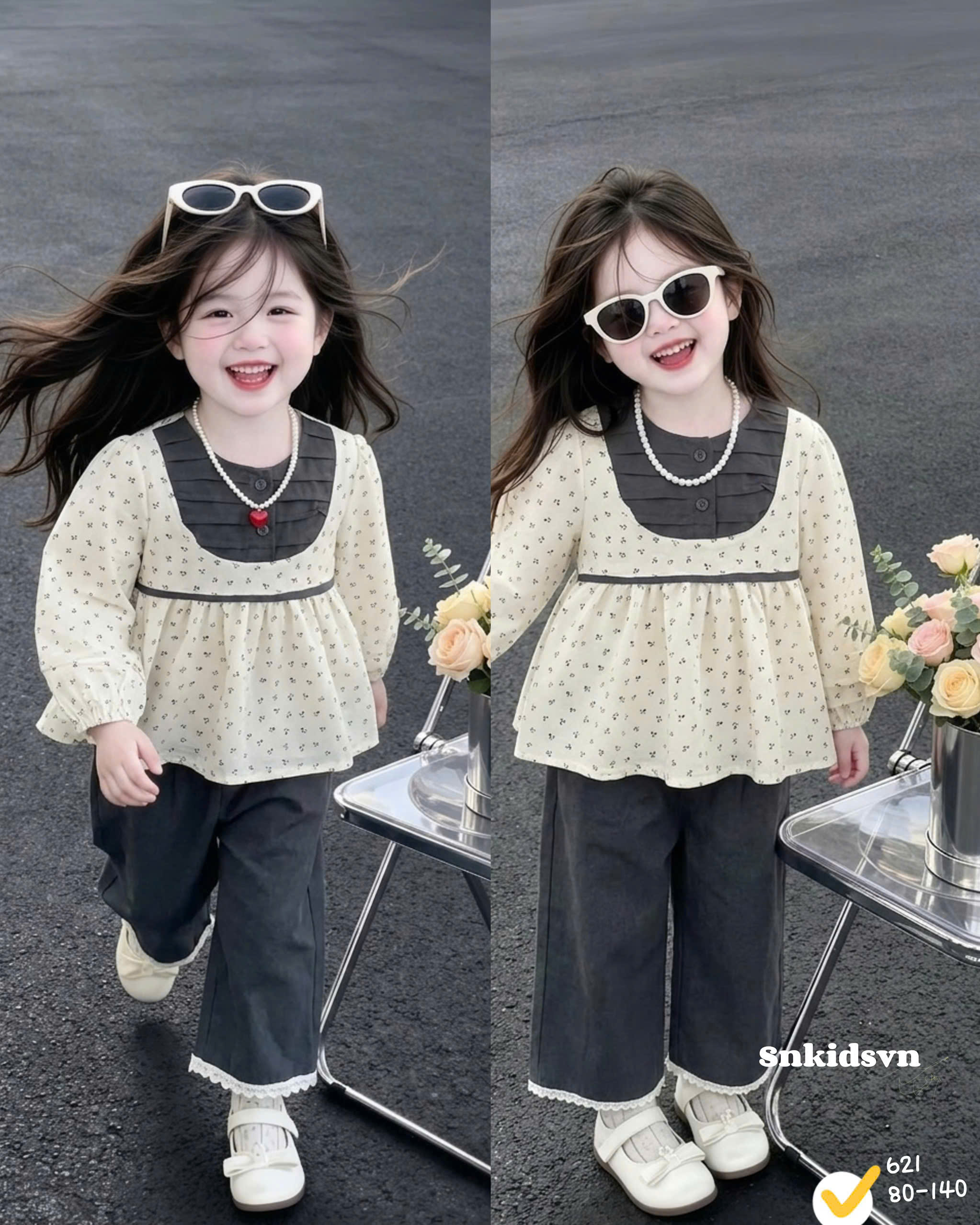 sét bộ áo babydoll quần xuông sn bé gái