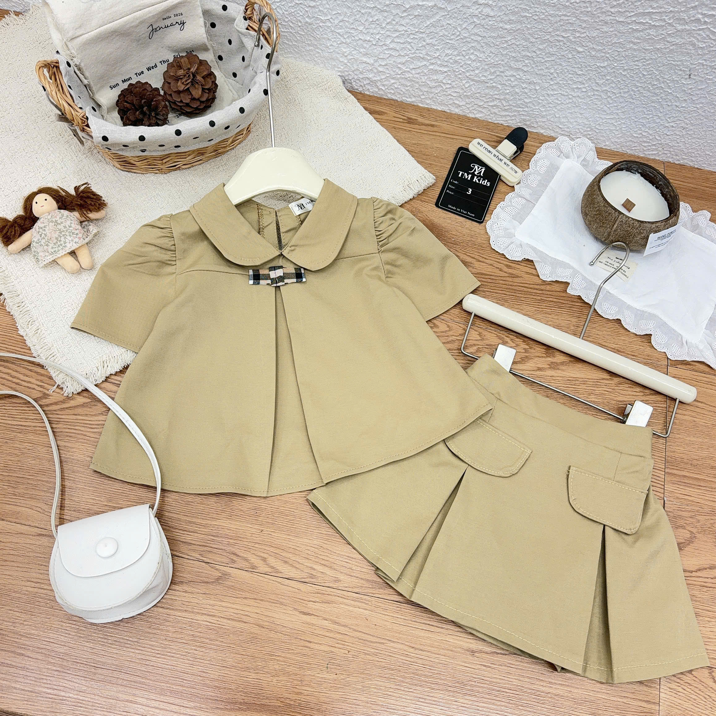 sét bộ áo cổ sen croptop cv dập ly tm bé gái