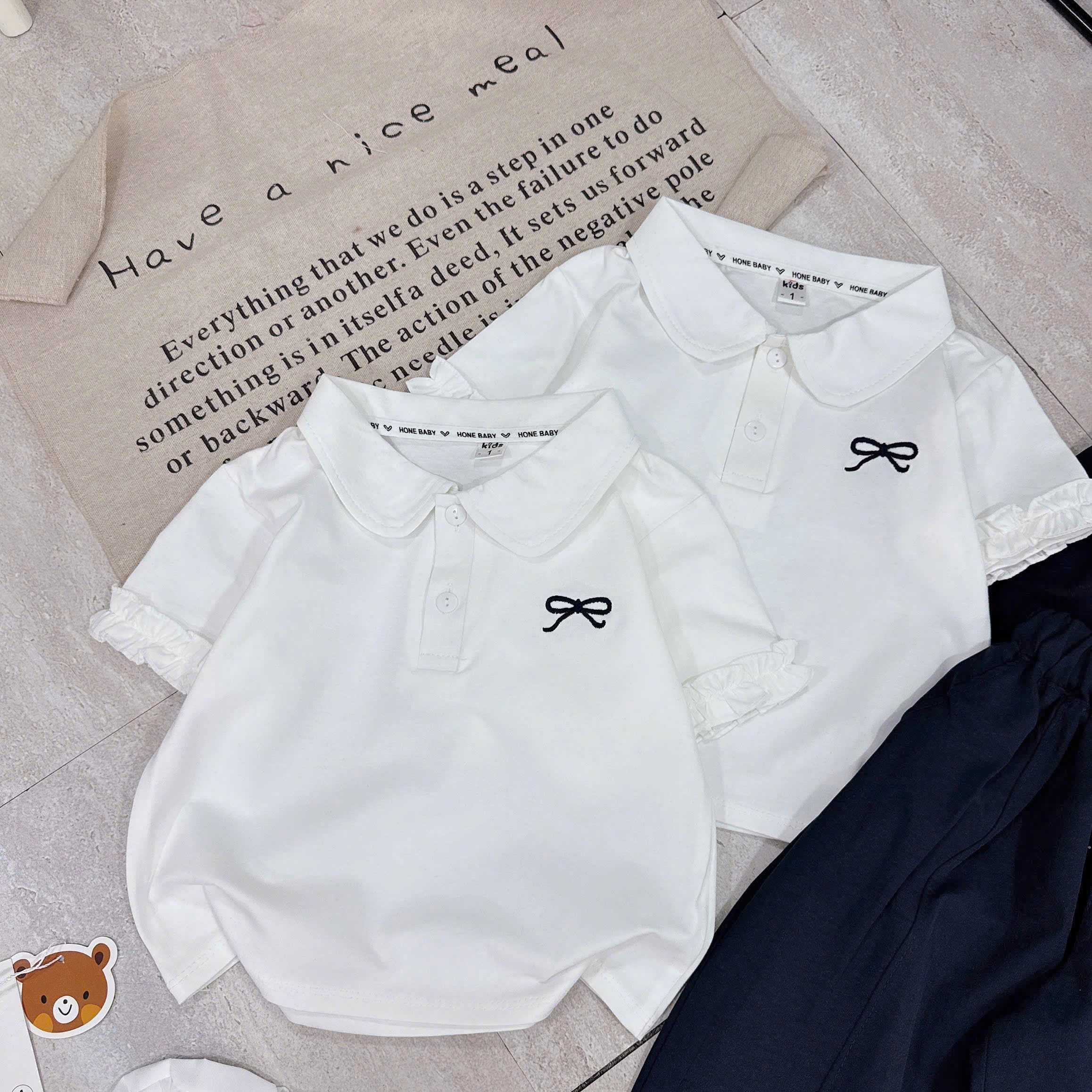 sét bộ áo cotton học sinh quần co giãn bé gái xk
