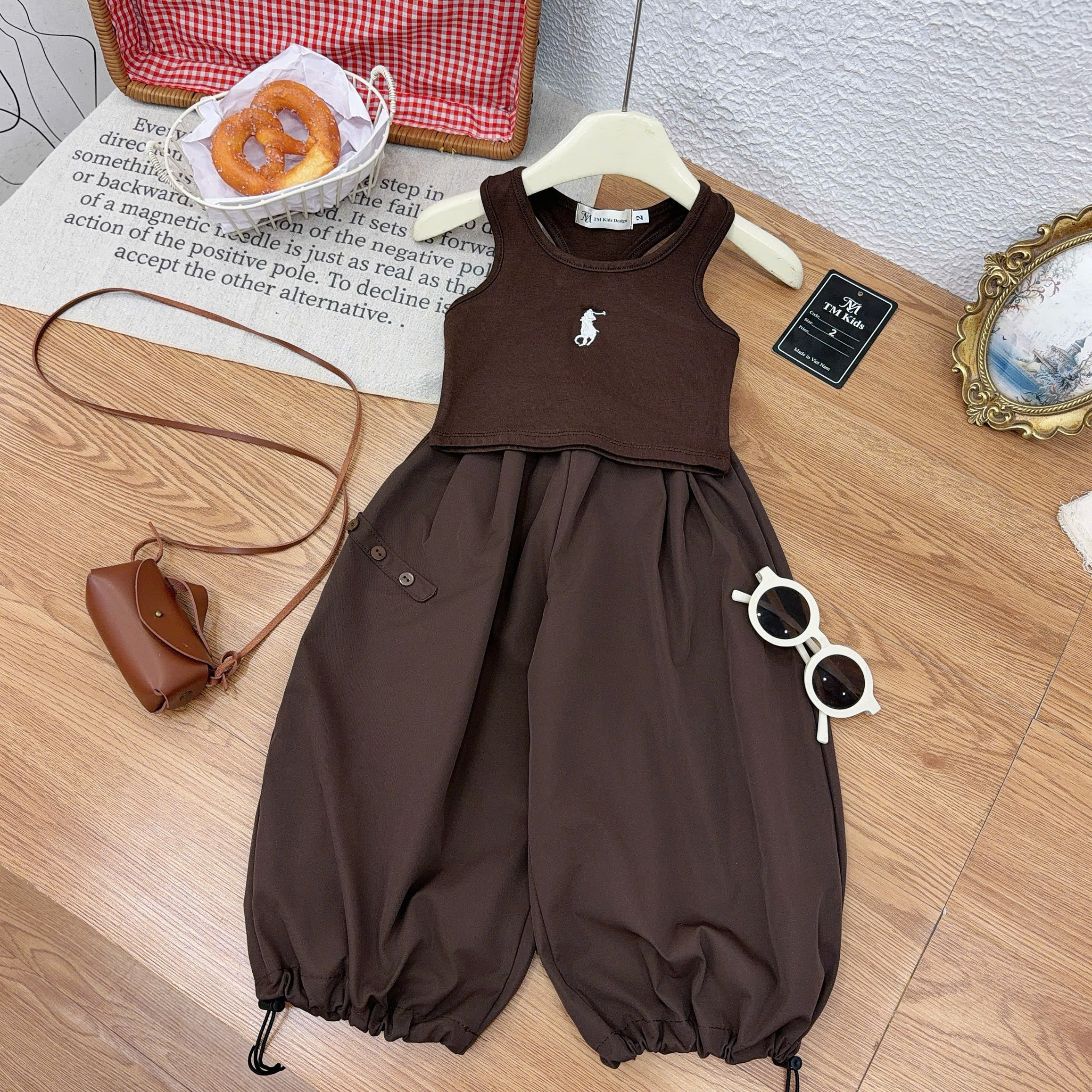 sét bộ áo croptop nâu tây bé gái tm