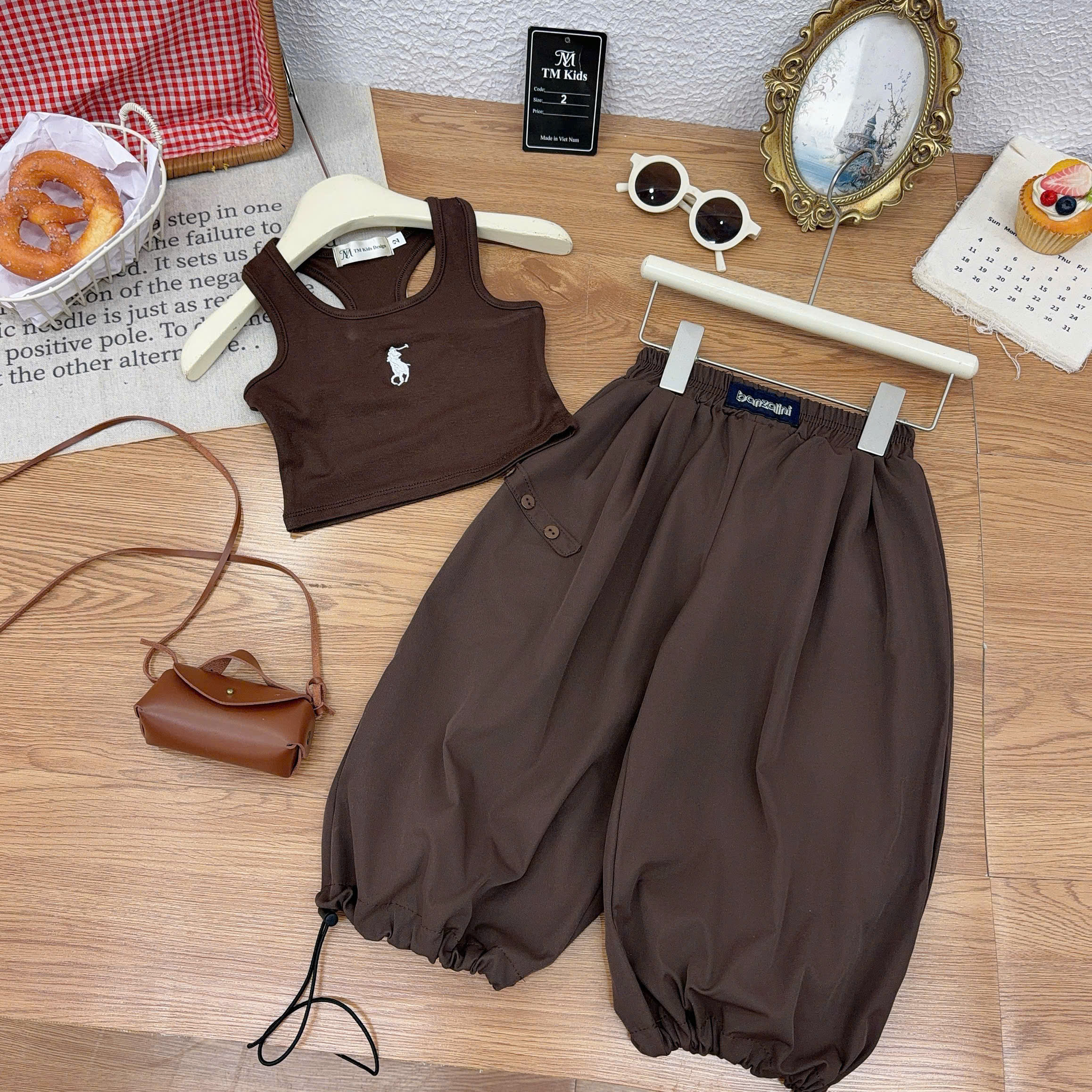 sét bộ áo croptop nâu tây bé gái tm