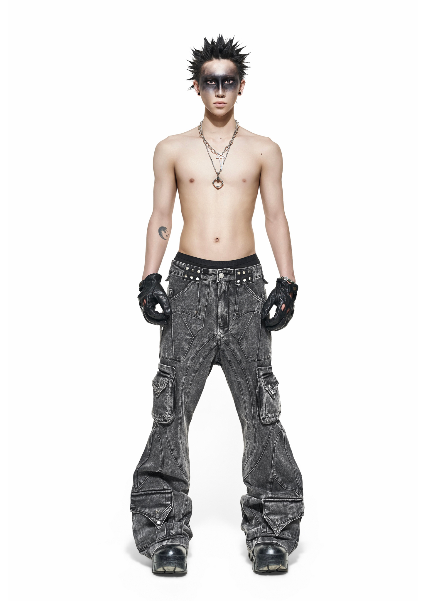 QD.117 Grey Wash Cargo Flare Pants