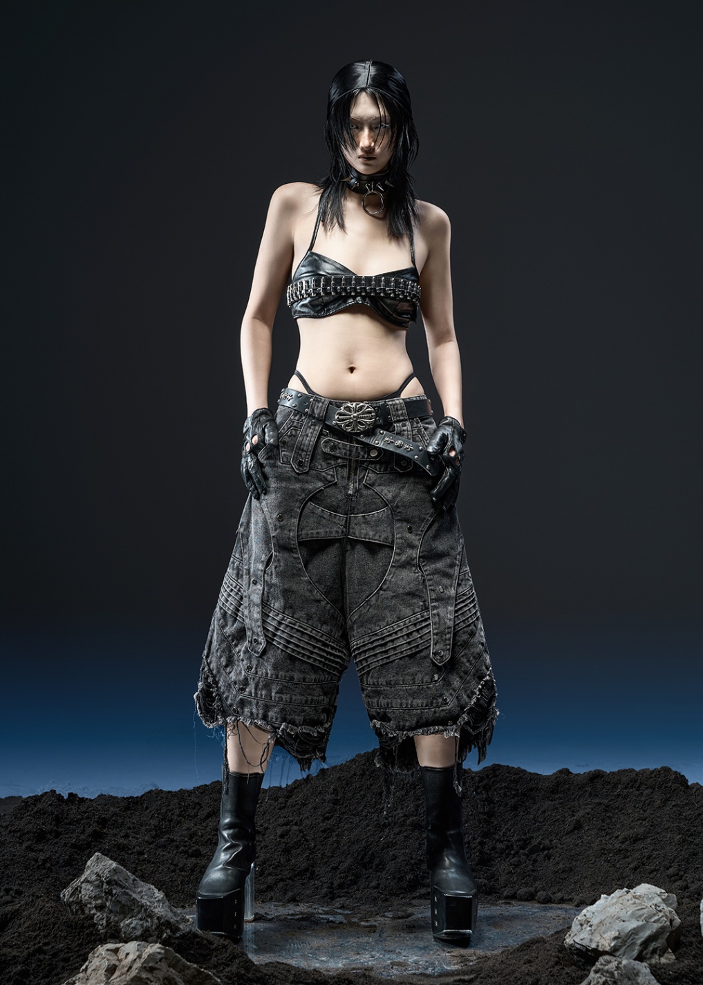 RICH】KNIGHT WIDE PEPPER SHORT PANTS