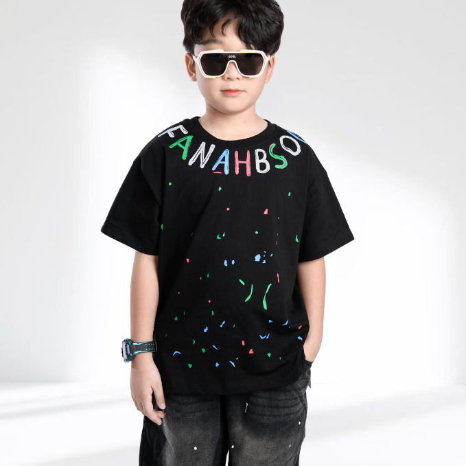 Set Đồ Bé Trai Áo Thun Hoạ Tiết Quanh Cổ Vui Nhộn Quần Short Bò
