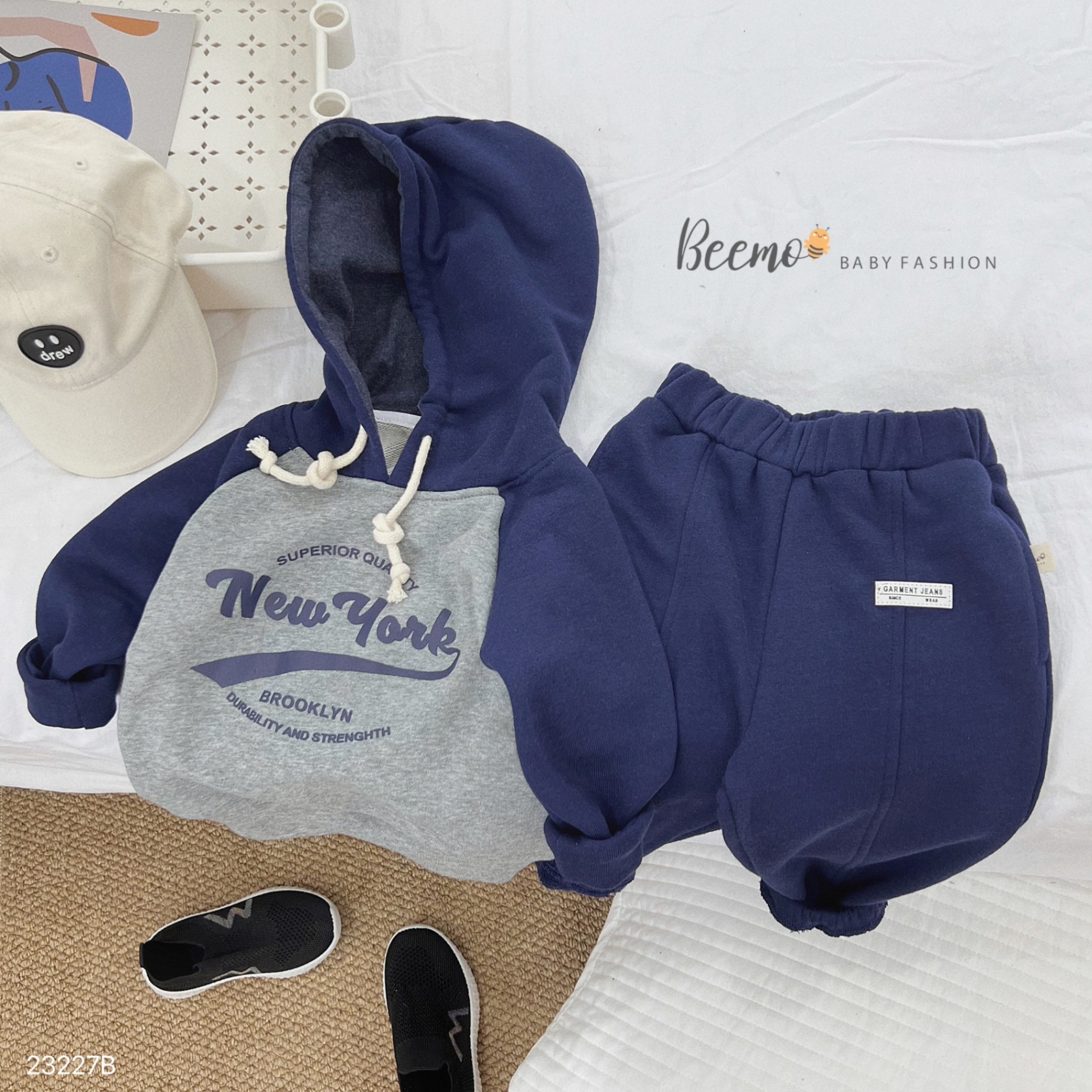 BEEMO 23227B- SET HOODIE PHỐ TAY IN CHỮ NEW YORK