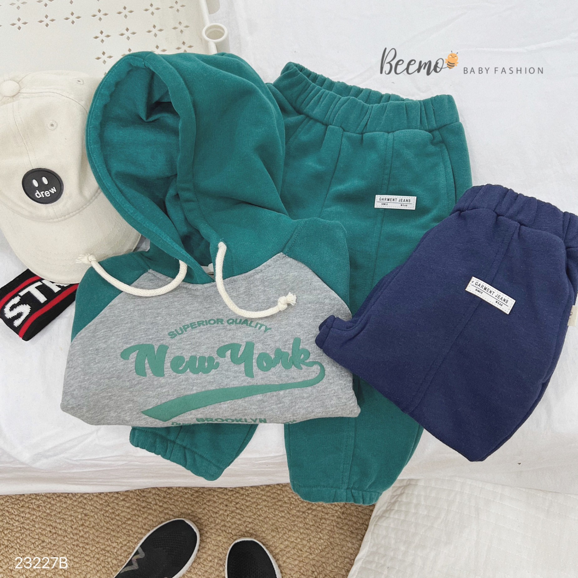 BEEMO 23227B- SET HOODIE PHỐ TAY IN CHỮ NEW YORK