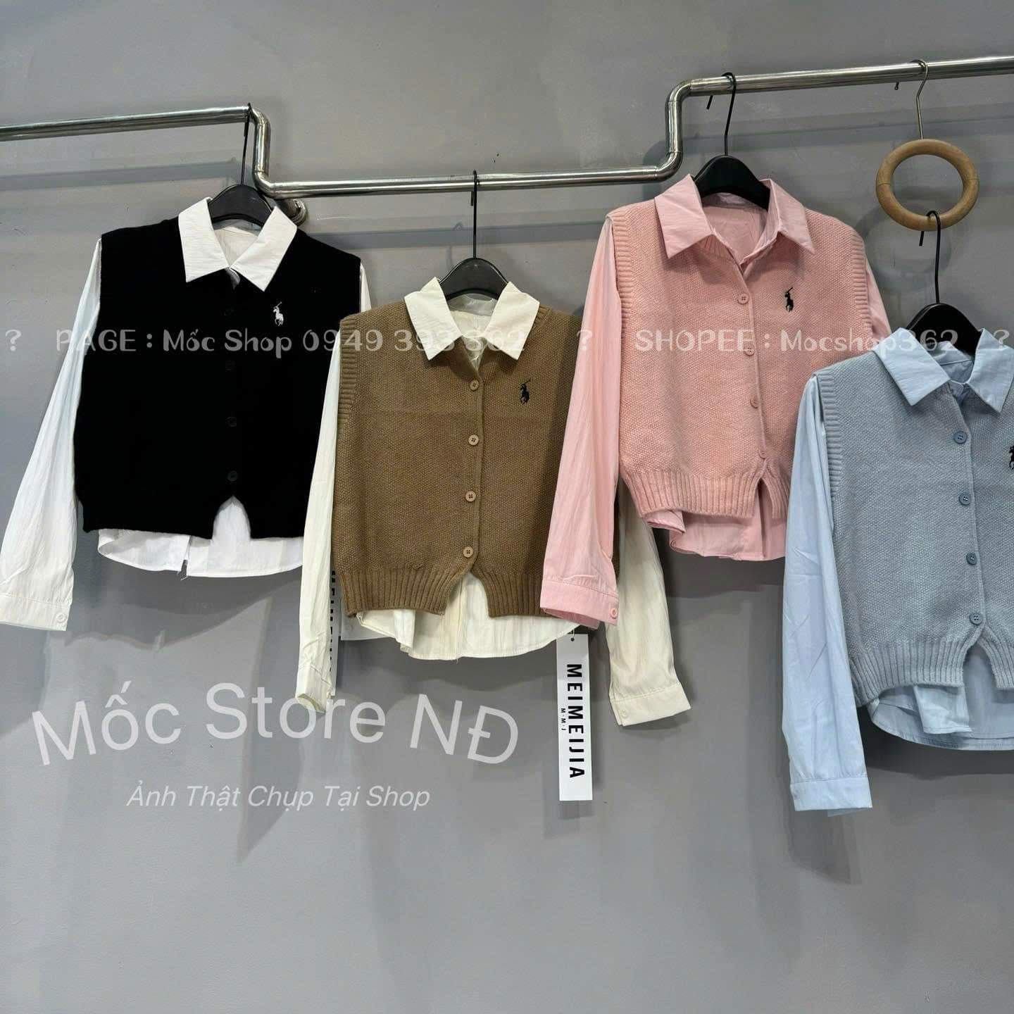 H3491- SET ÁO LEN GHILE THÊU NGỰA MIX SƠ MI QC