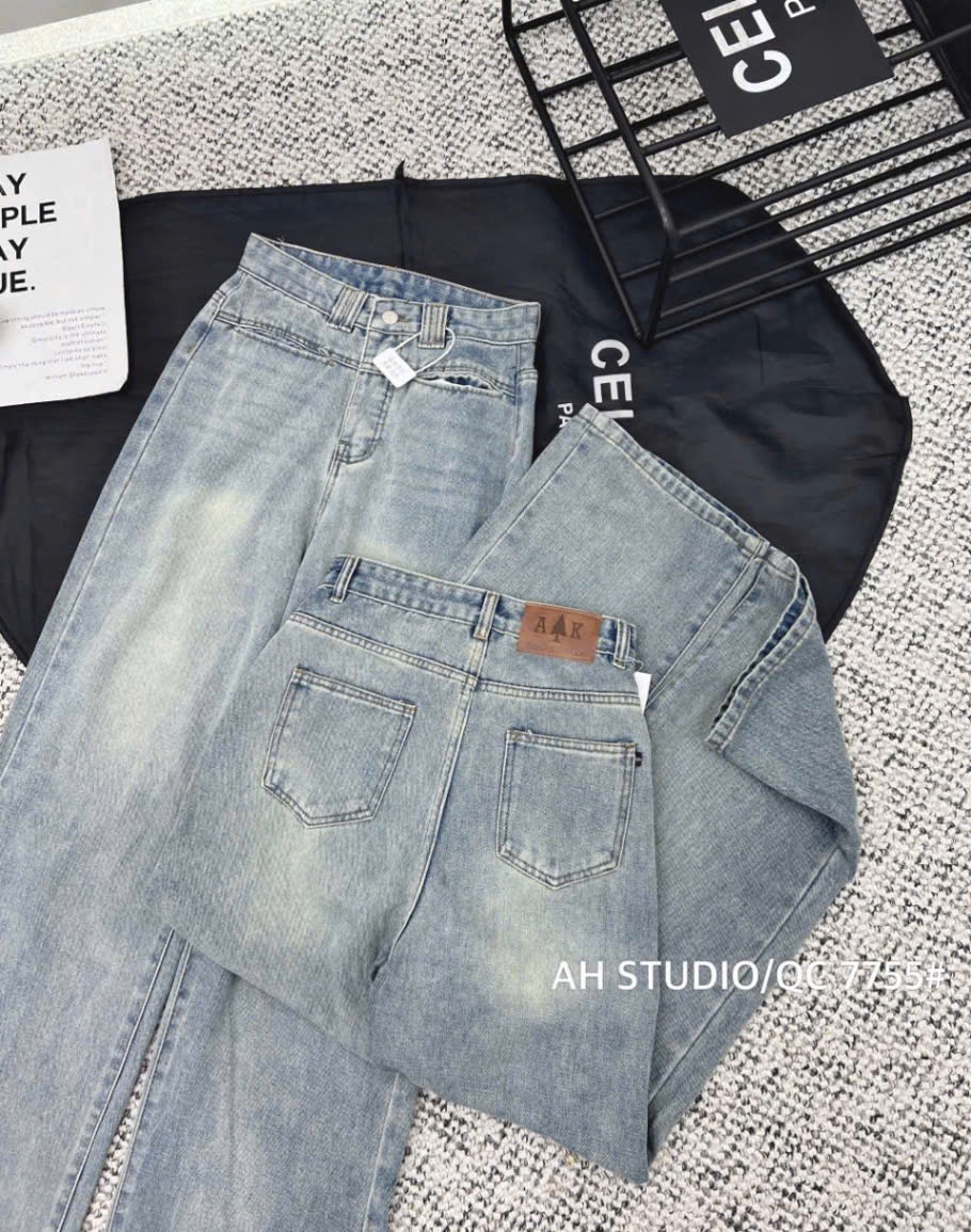 H3512- QUẦN JEANS SUÔNG TÚI MÍ MÀU XANH