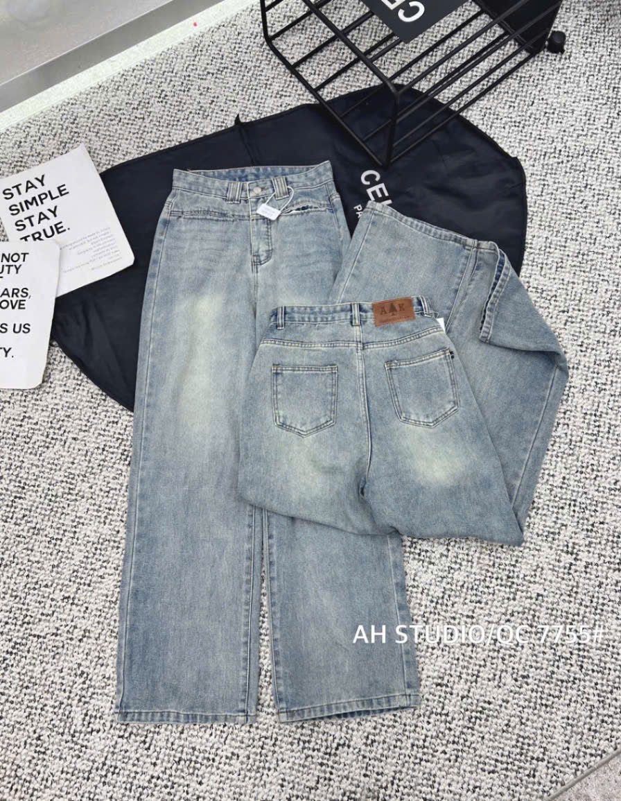 H3512- QUẦN JEANS SUÔNG TÚI MÍ MÀU XANH