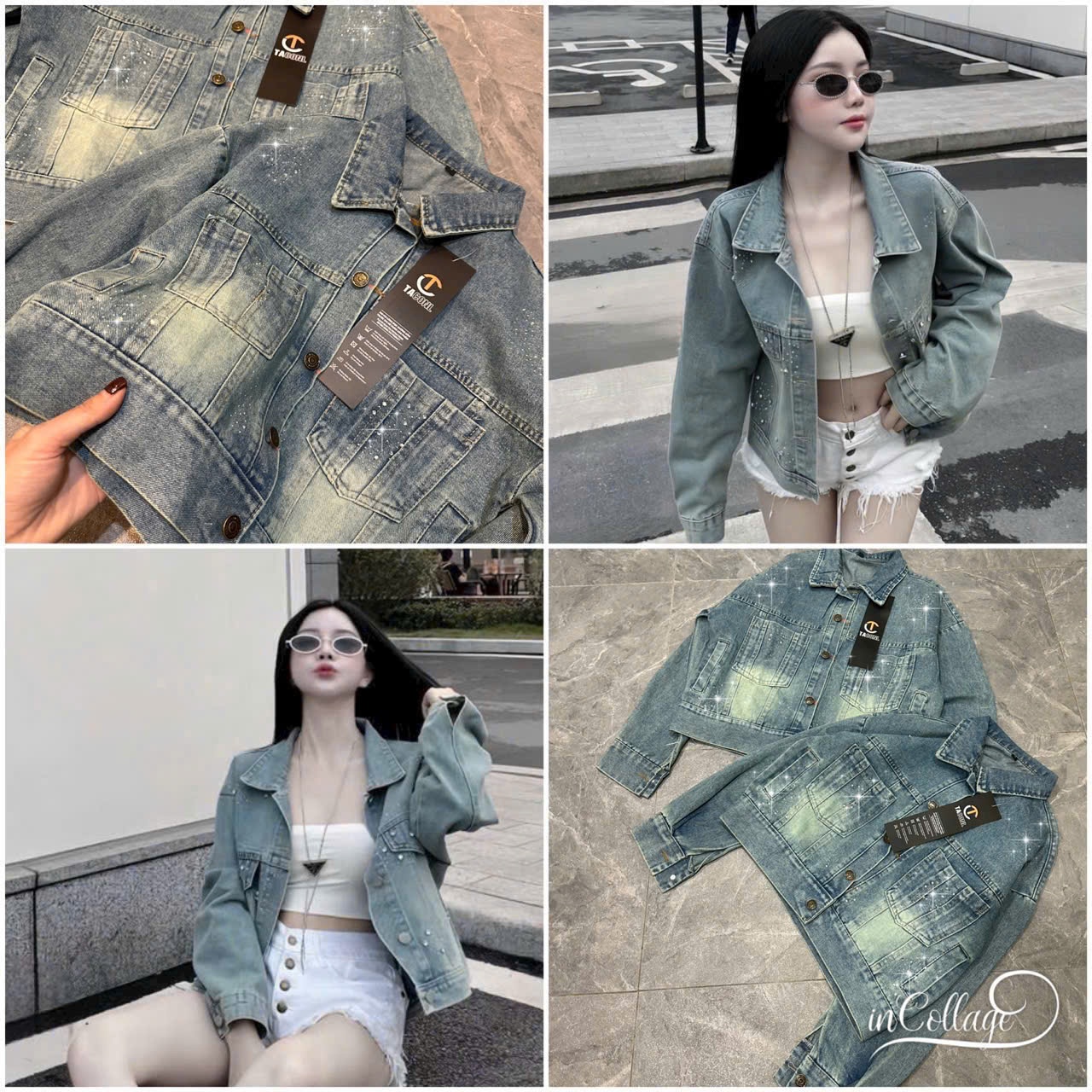 Y1783- ÁO KHOÁC JEANS NỮ 2 TÚI ĐÍNH ĐÁ