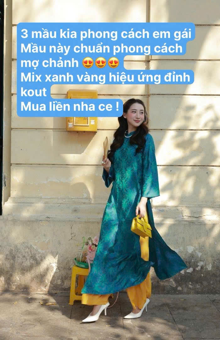 H3656- ÁO DÀI SUÔNG GẤM THANH HOA MÀU XANH