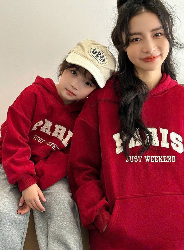 H3695- BỘ NỈ HODIE MŨ PARIS ĐỎ MẸ BÉ