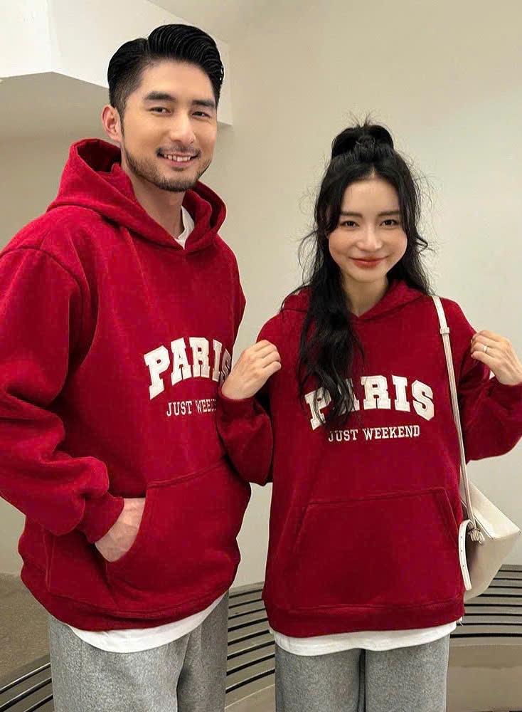 H3695- BỘ NỈ HODIE MŨ PARIS ĐỎ MẸ BÉ