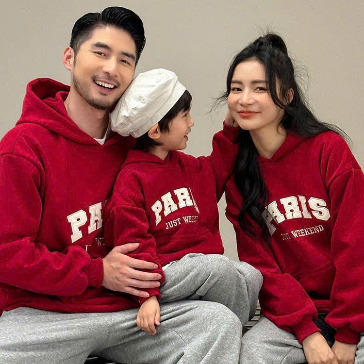 H3695- BỘ NỈ HODIE MŨ PARIS ĐỎ MẸ BÉ