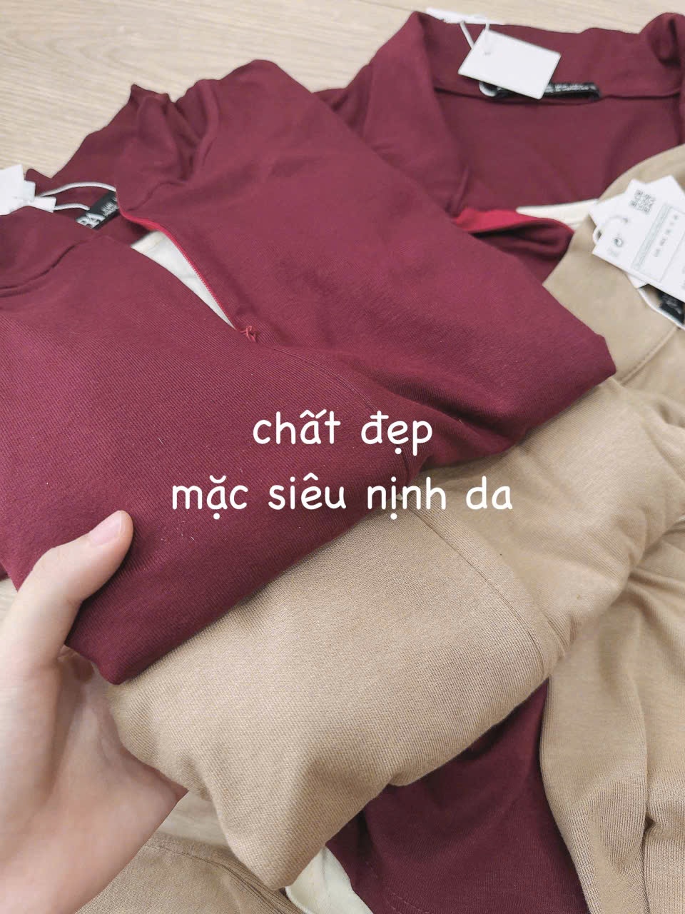 H3772- ÁO ZIP PHỐI CỔ KHOÁ ĐỎ NÂU