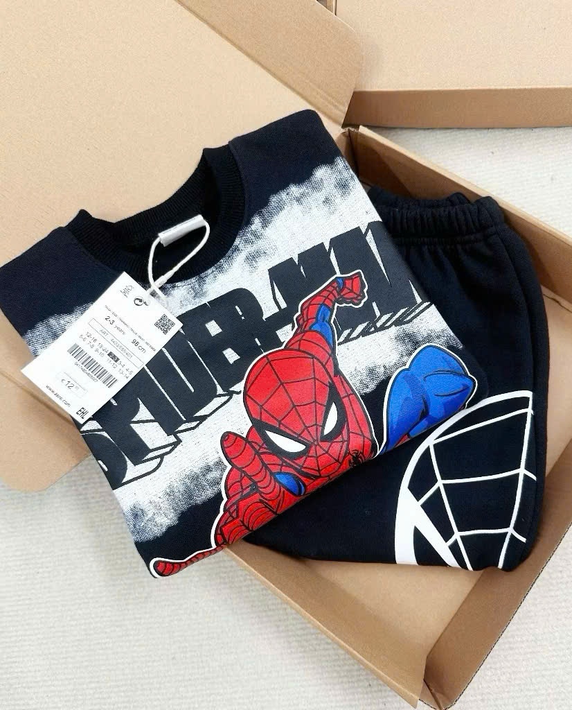 NO567- BỘ NỈ SPIDER MAN ĐEN CHO BÉ IU CỰC SỊN