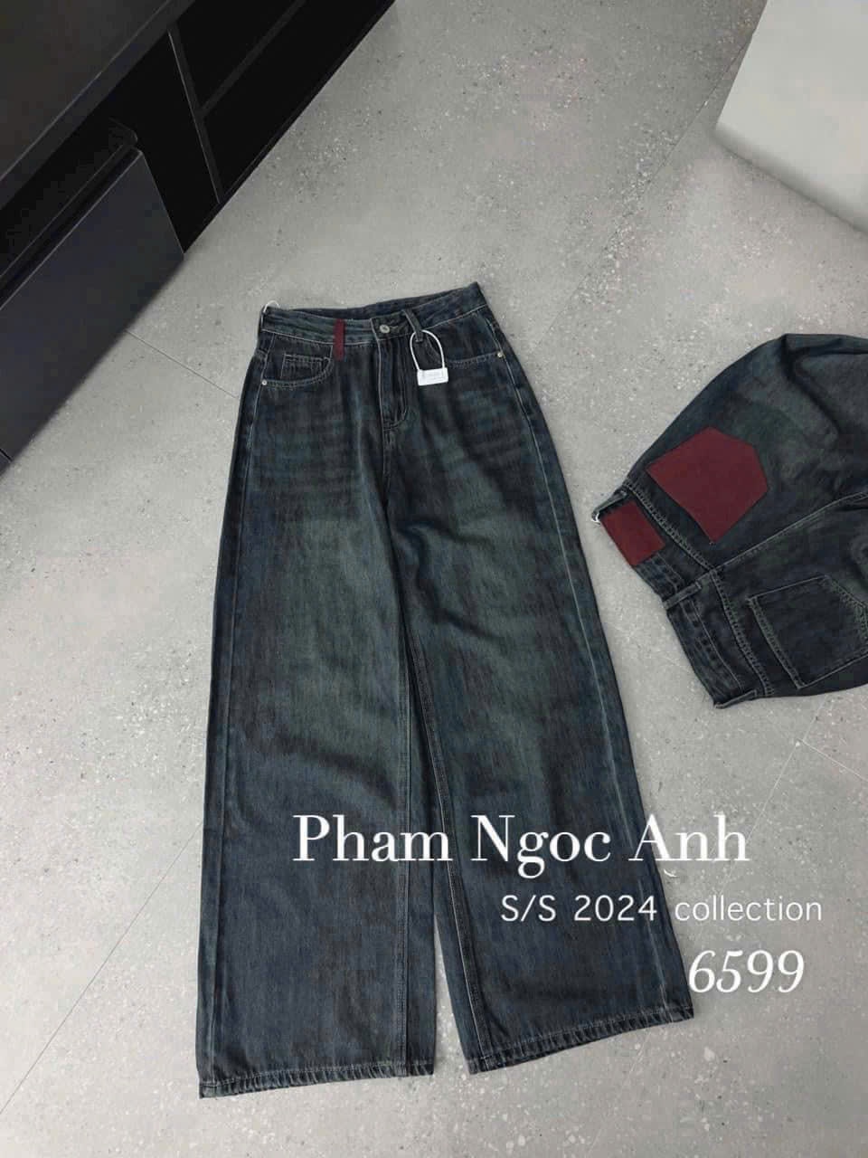 H3815- QUẦN JEAN XUÔNG PHỐI TÚI ĐỎ MÁC DA M33481