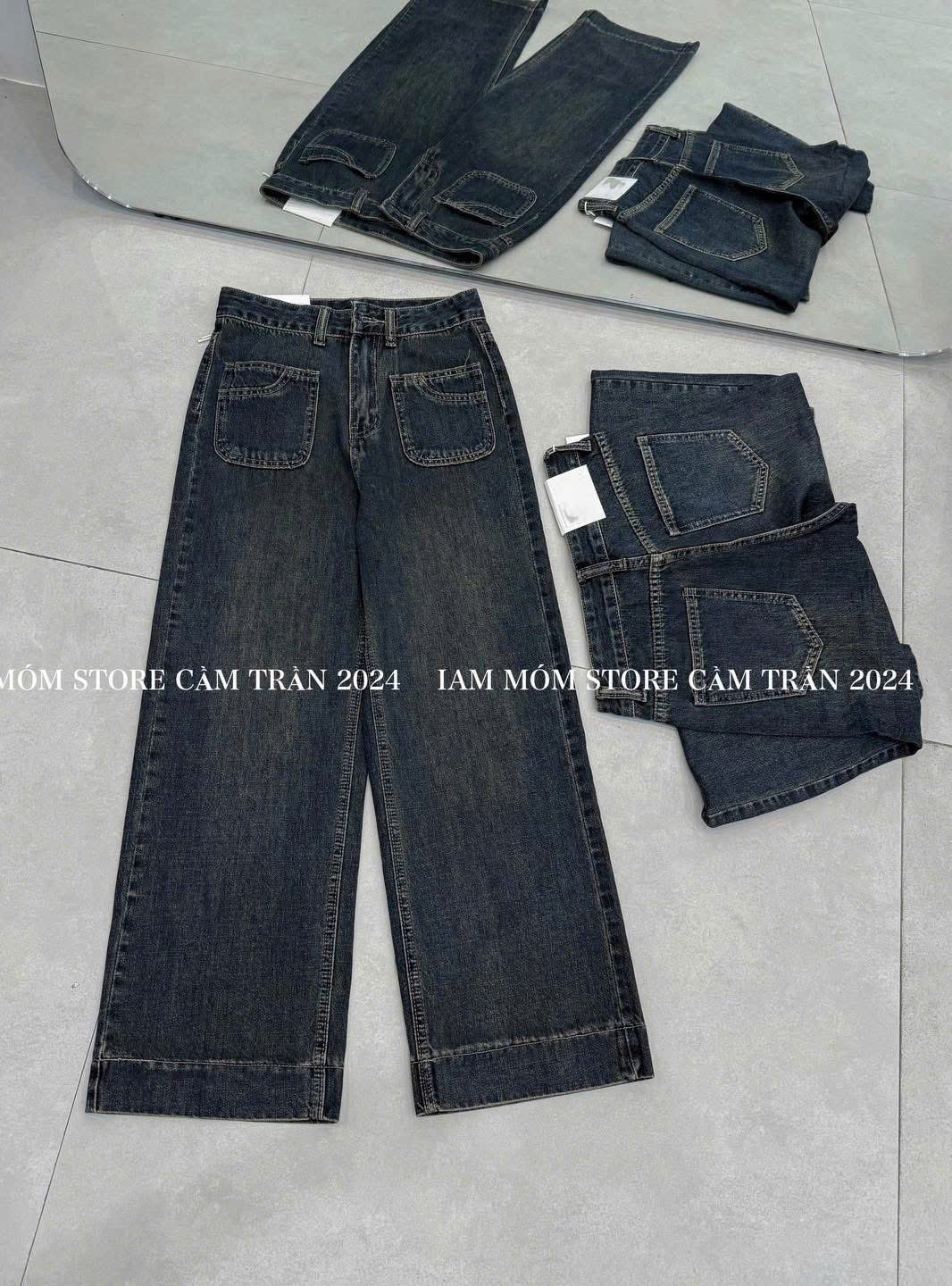 Y2436- QUẦN JEANS XANH SUÔNG 2 TÚI TRƯỚC