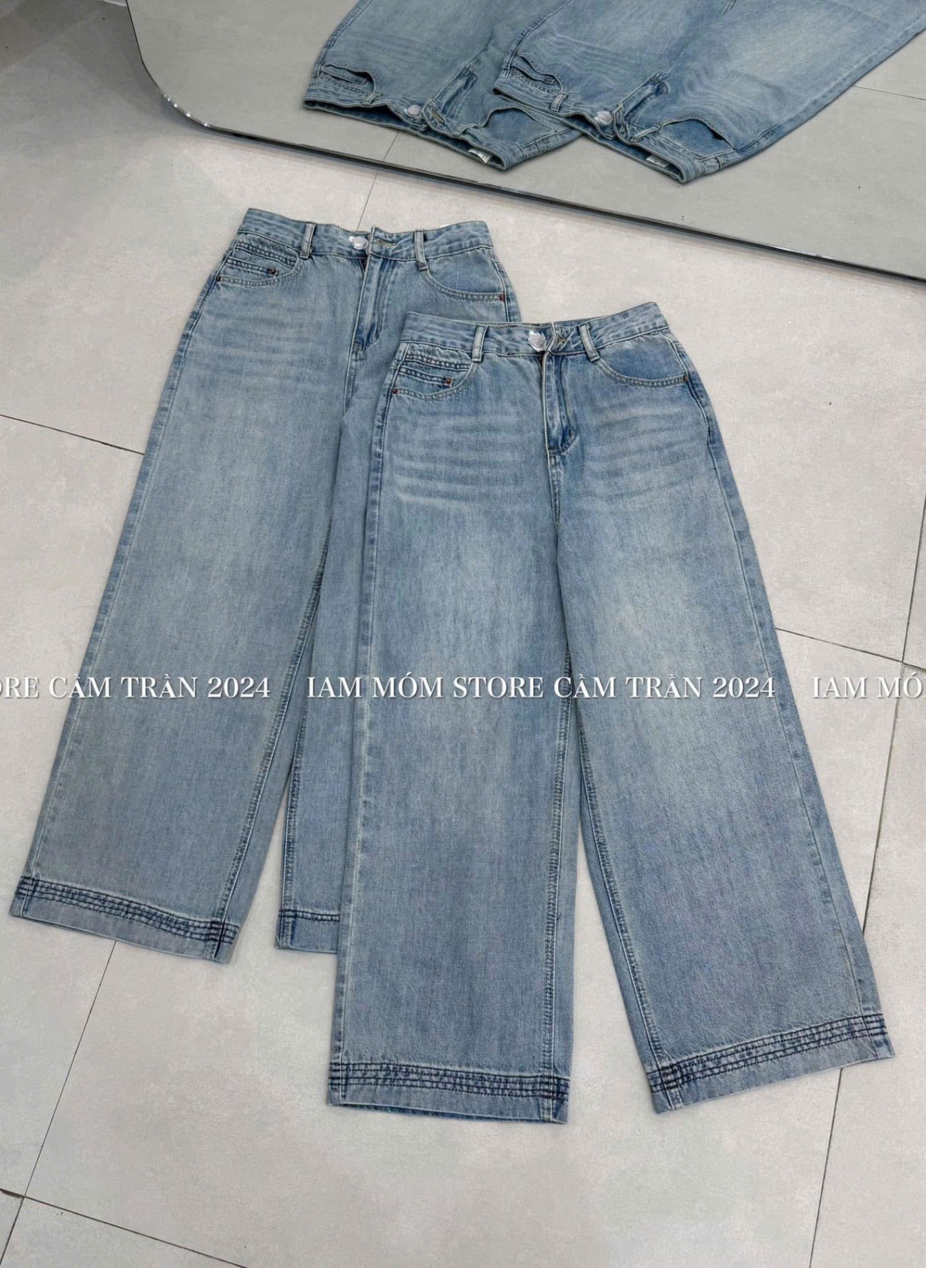 Y2442- QUẦN JEANS SUÔNG XANH VIỀN GẤU