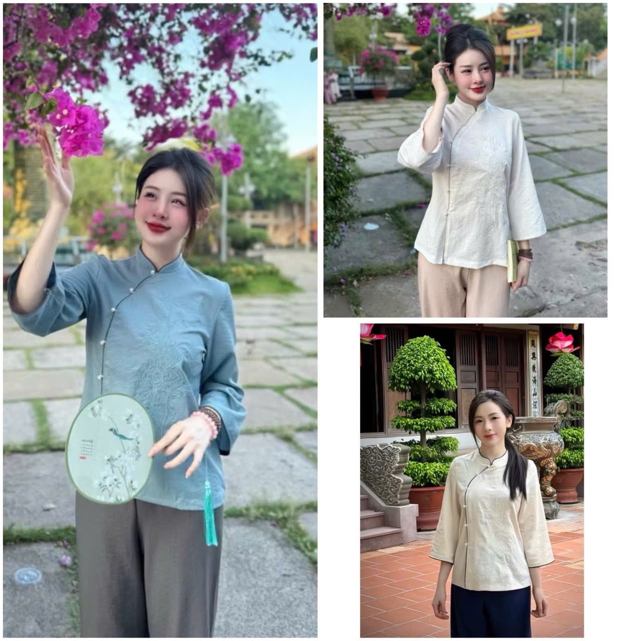 Y2522 - SET PHÁP PHỤC NỮ CHẠY VIỀN CÚC NGỌC THÊU HOA SEN