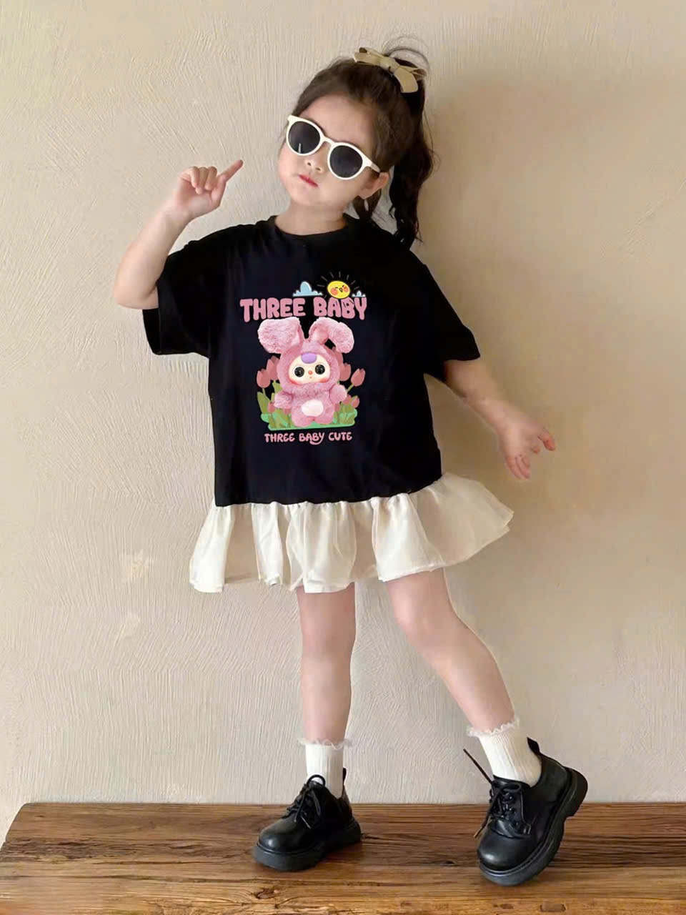 Y3740-VÁY BÉ GÁI ĐEN SIZE ĐẠI BABY3 BÈO GẤU BE