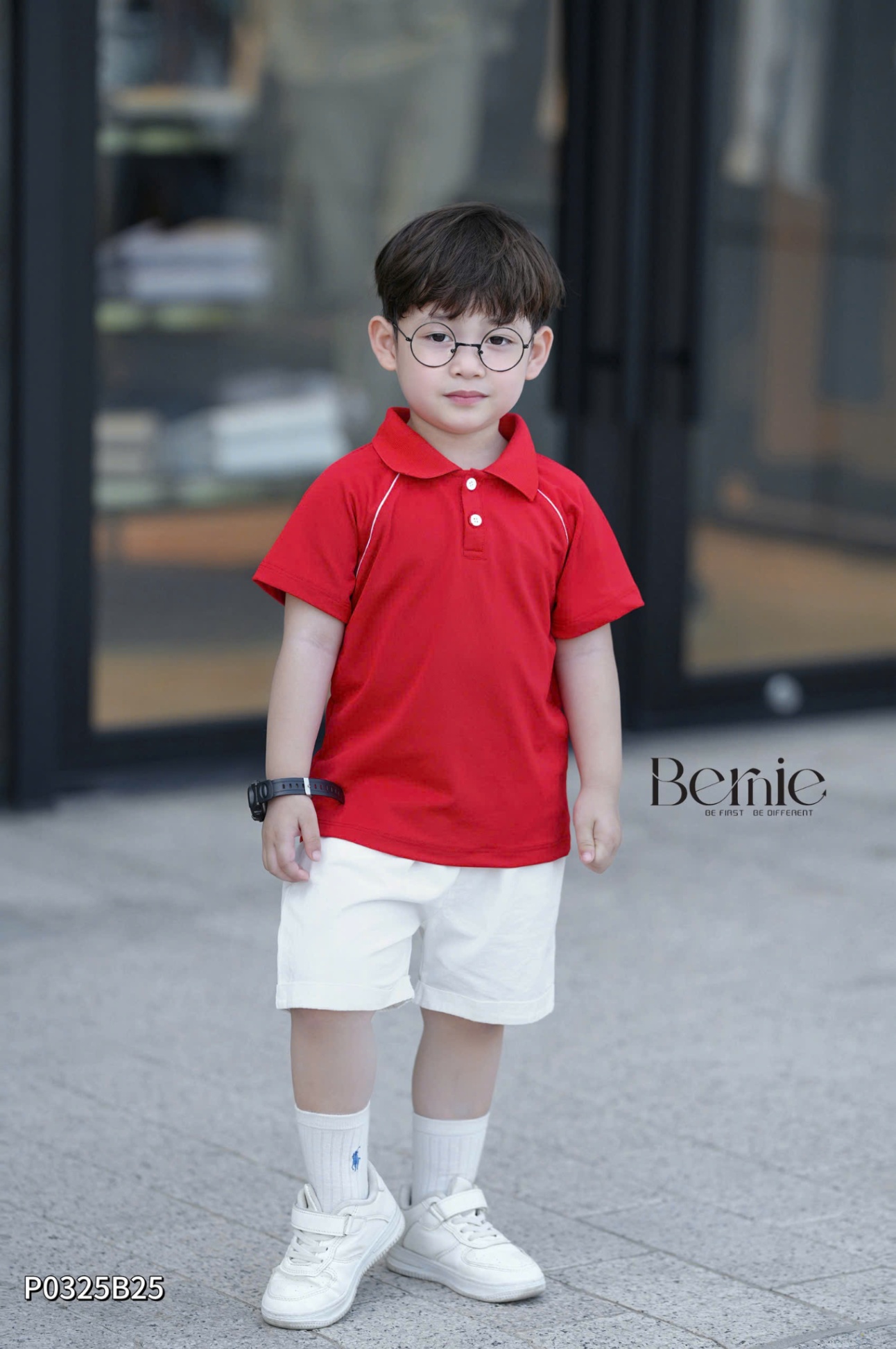 P0325B25 - SET POLO BÉ TRAI ĐỎ PHỐI VIỀN