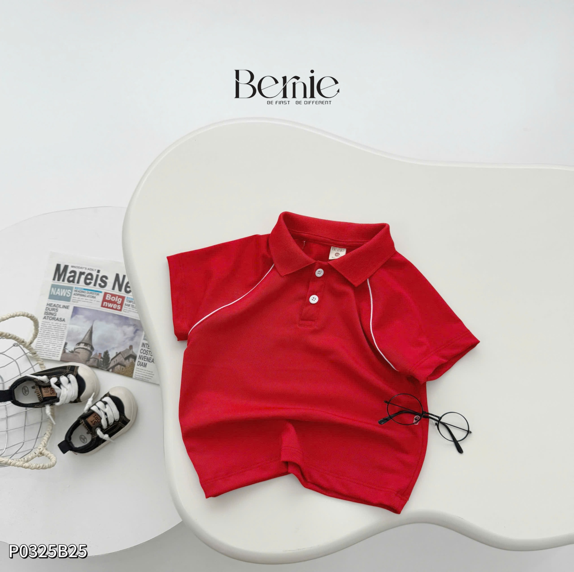P0325B25 - SET POLO BÉ TRAI ĐỎ PHỐI VIỀN