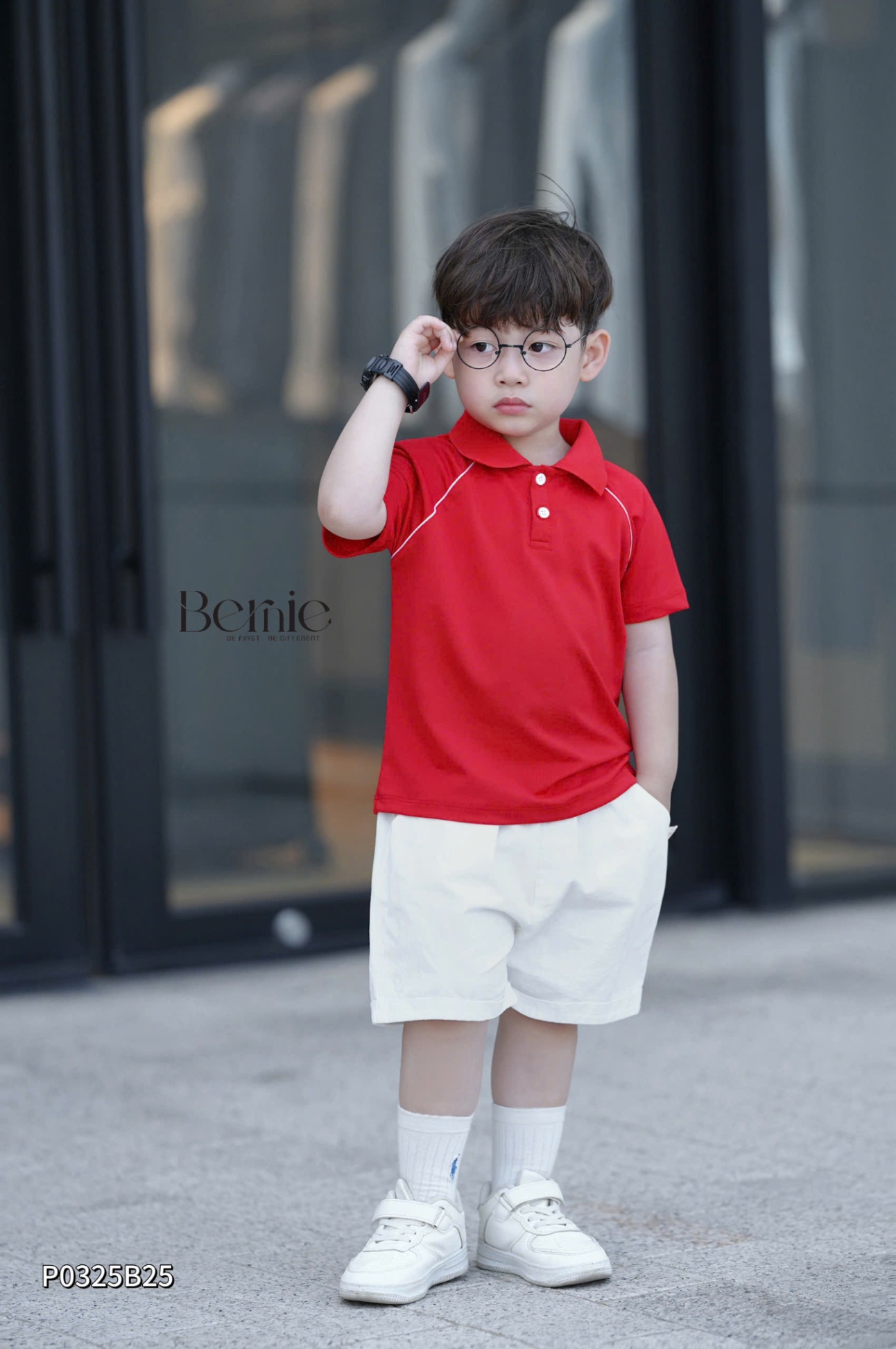 P0325B25 - SET POLO BÉ TRAI ĐỎ PHỐI VIỀN
