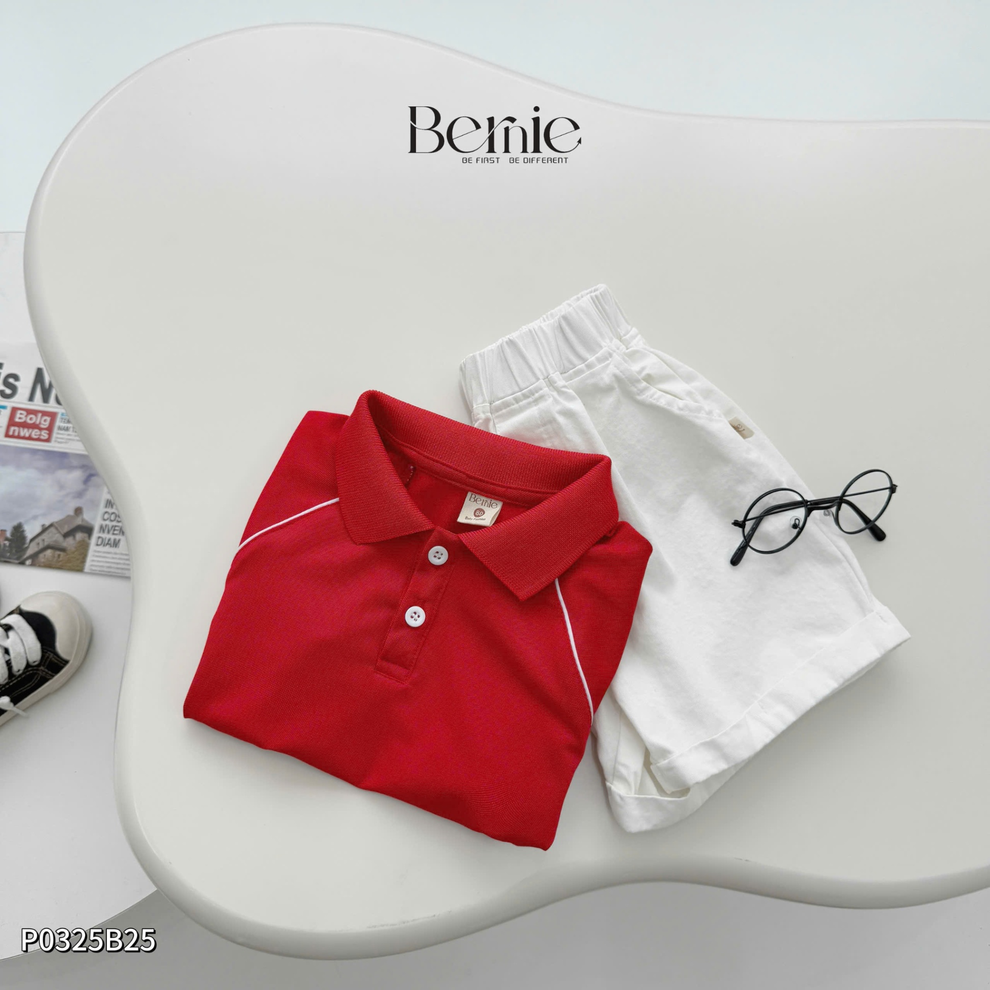 P0325B25 - SET POLO BÉ TRAI ĐỎ PHỐI VIỀN