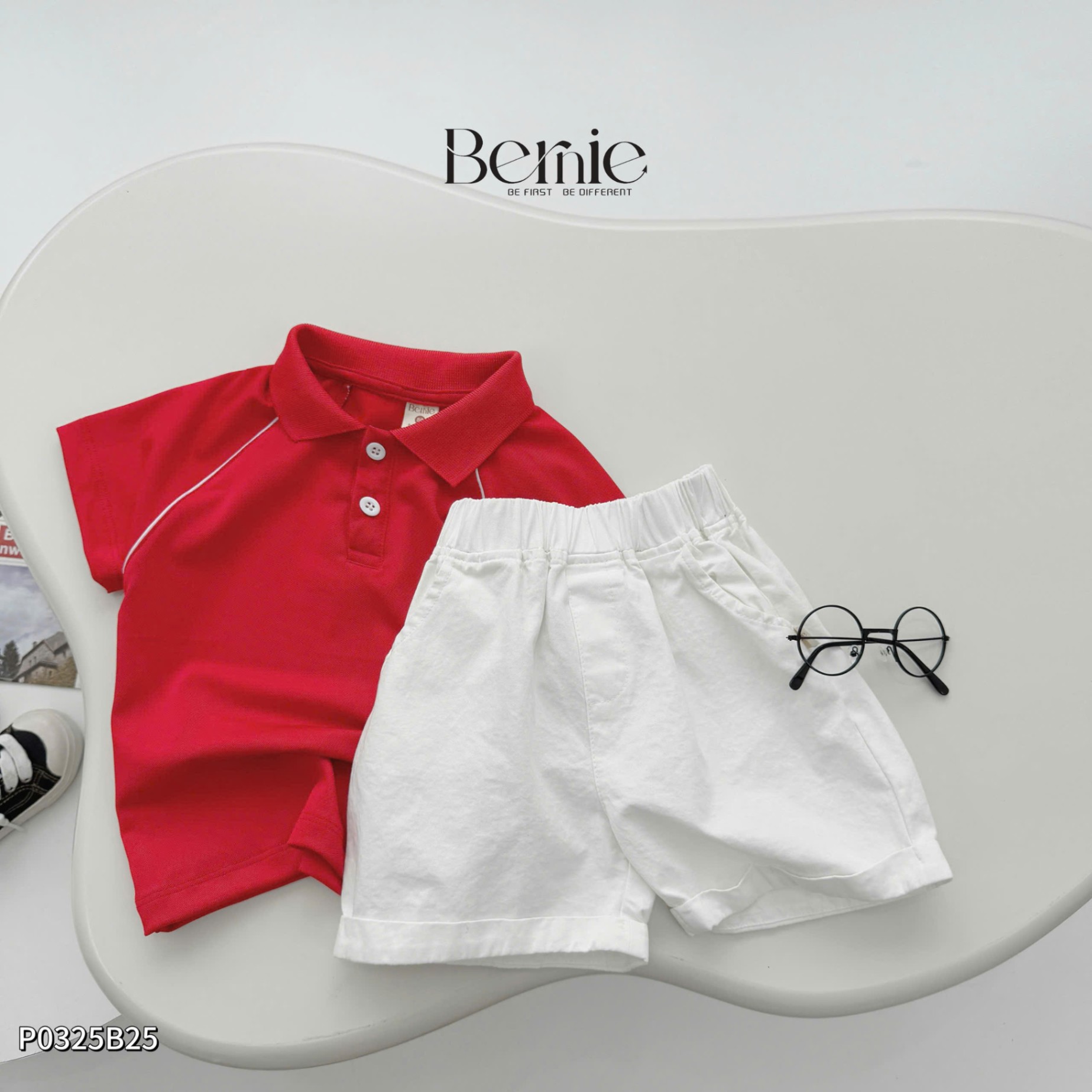 P0325B25 - SET POLO BÉ TRAI ĐỎ PHỐI VIỀN