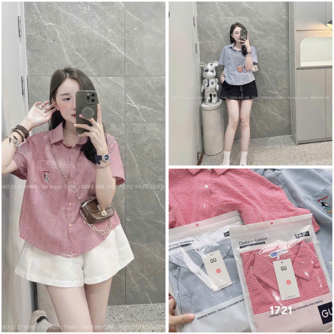 L292-ÁO SƠ MI KẺ CỘC THÊU MK TÚI - GU CAO CẤP