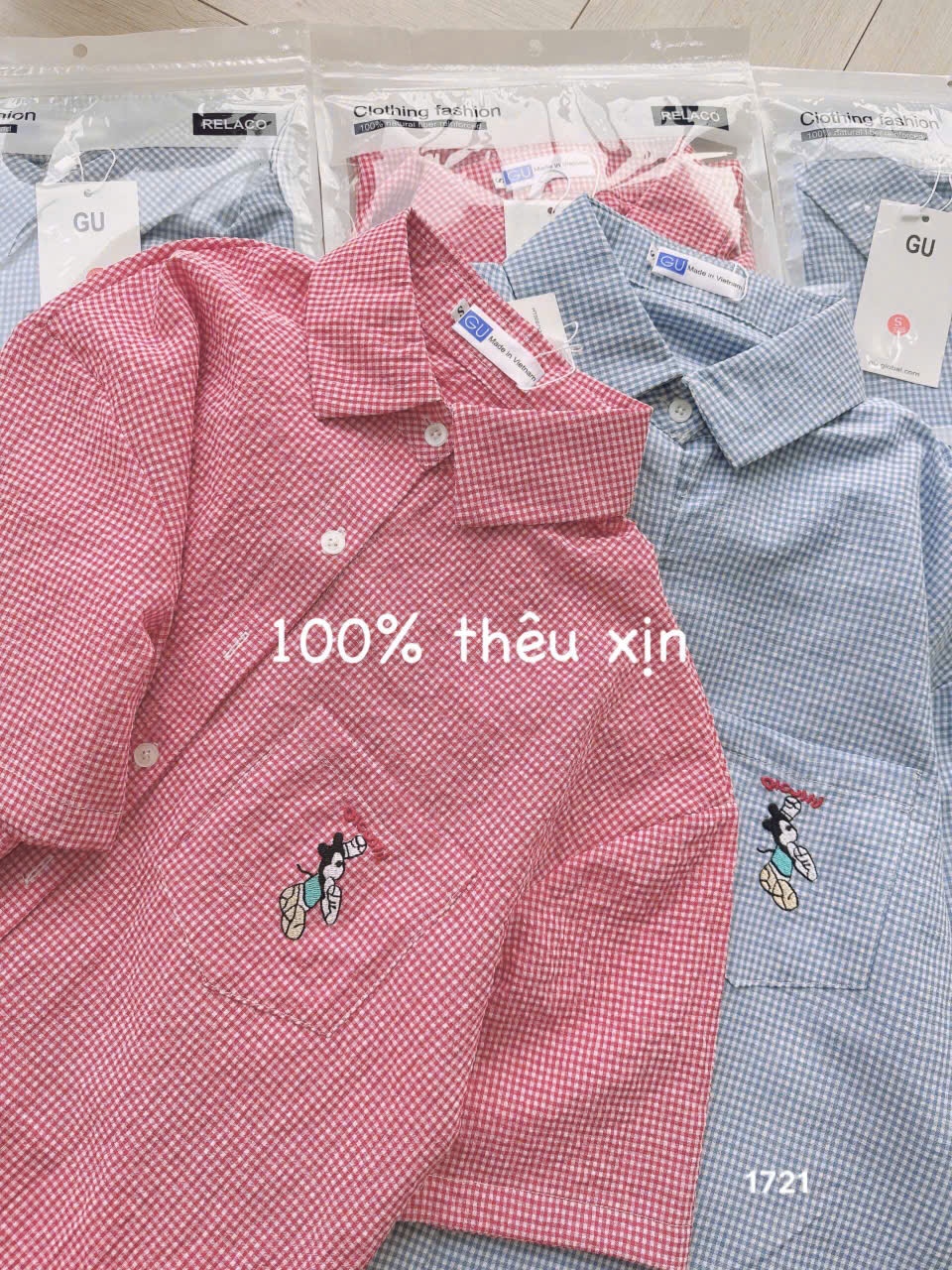 L292-ÁO SƠ MI KẺ CỘC THÊU MK TÚI - GU CAO CẤP