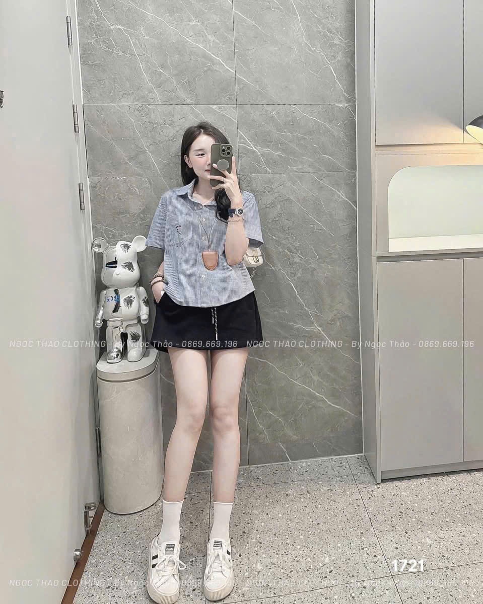 L292-ÁO SƠ MI KẺ CỘC THÊU MK TÚI - GU CAO CẤP