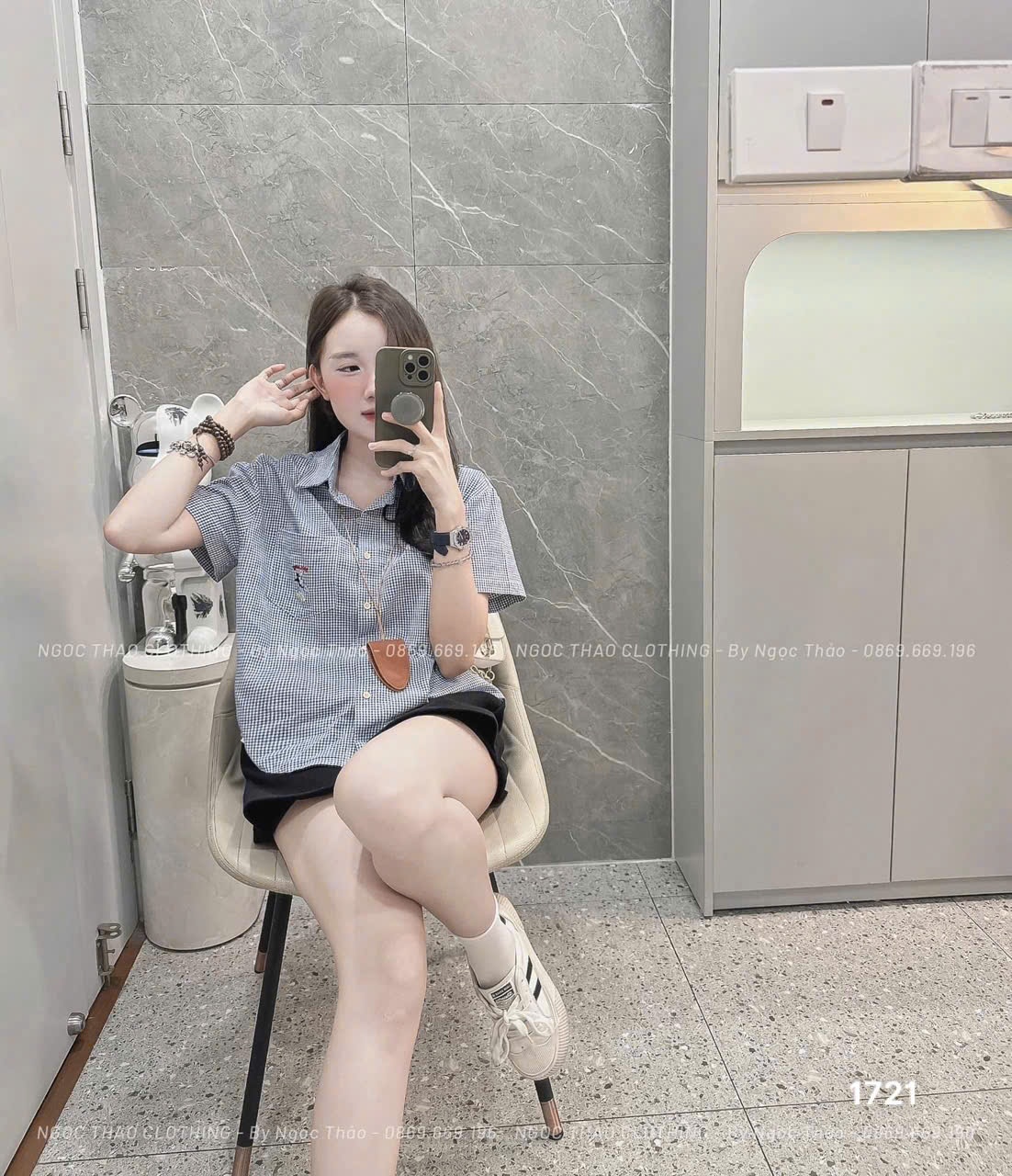 L292-ÁO SƠ MI KẺ CỘC THÊU MK TÚI - GU CAO CẤP