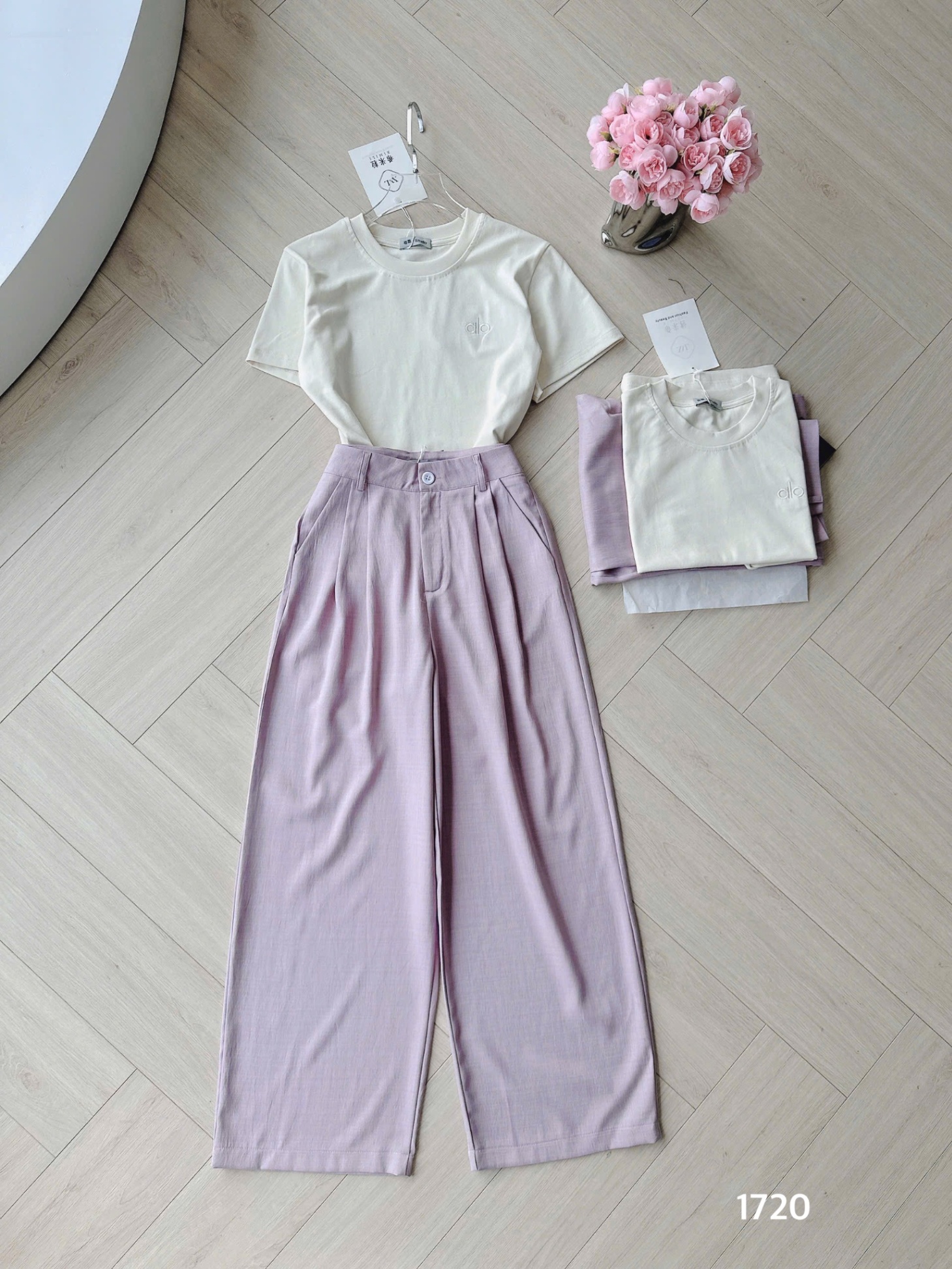 L289-SET QUẦN SUÔNG TÍM 2LI MIX ÁO DÍP THÊU NỮ