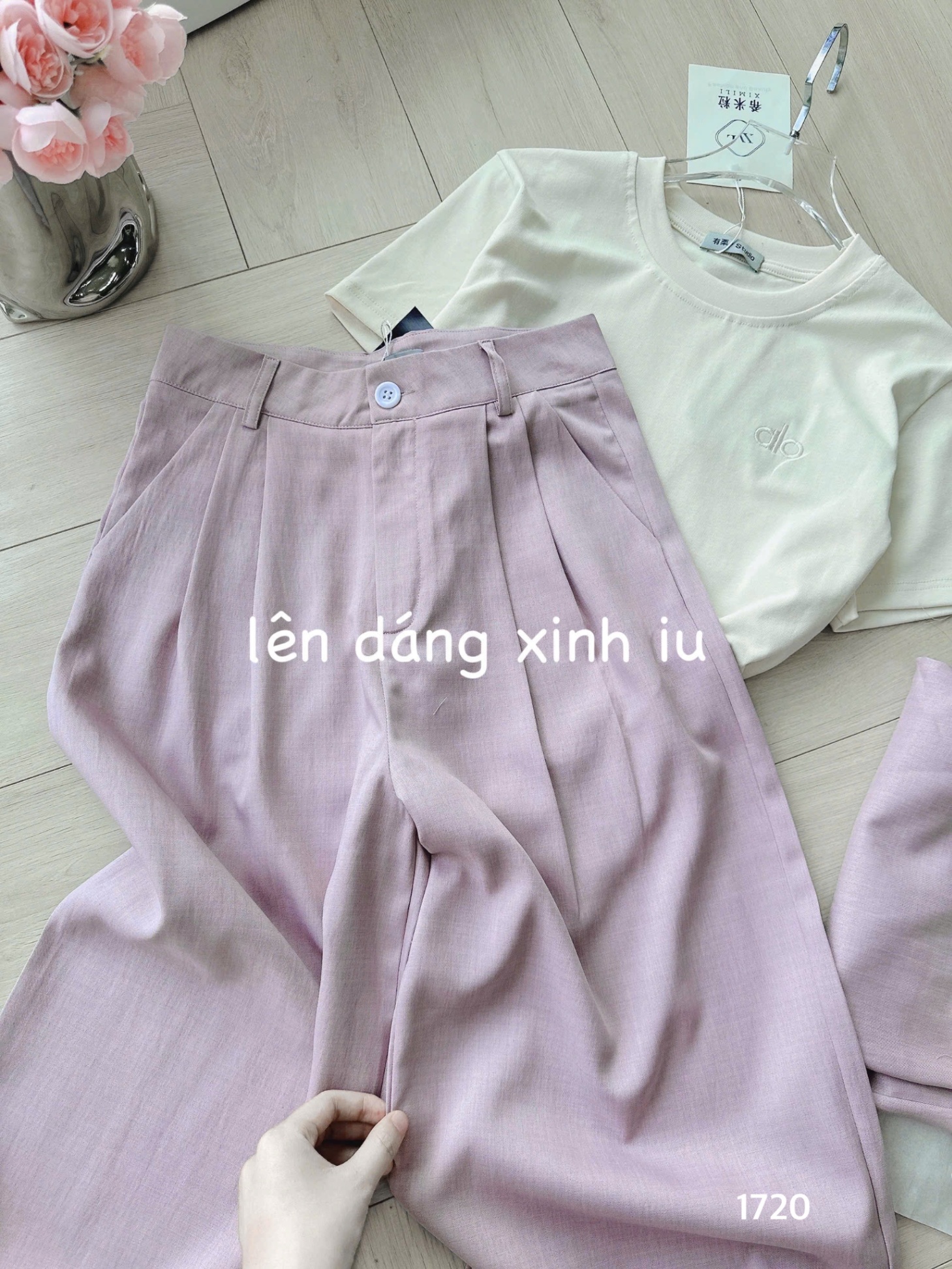 L289-SET QUẦN SUÔNG TÍM 2LI MIX ÁO DÍP THÊU NỮ