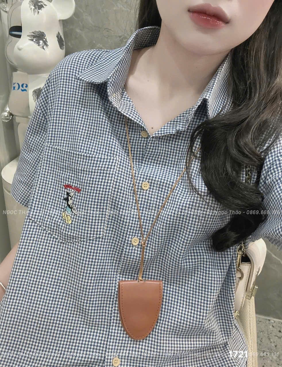 L292-ÁO SƠ MI KẺ CỘC THÊU MK TÚI - GU CAO CẤP