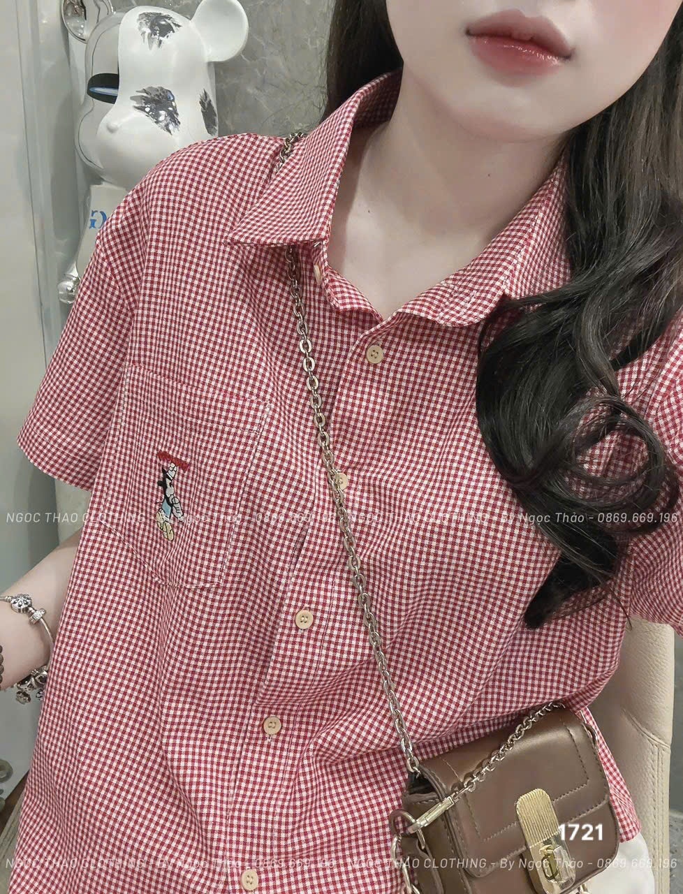 L292-ÁO SƠ MI KẺ CỘC THÊU MK TÚI - GU CAO CẤP