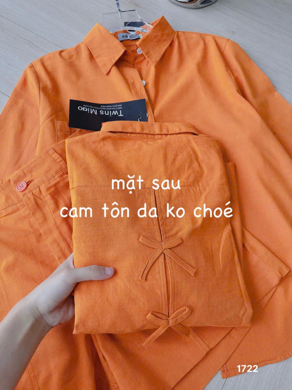 L291-SET BỘ ORANGE NƠ SAU XẮN TAY QUẦN SHORT LỠ NỮ