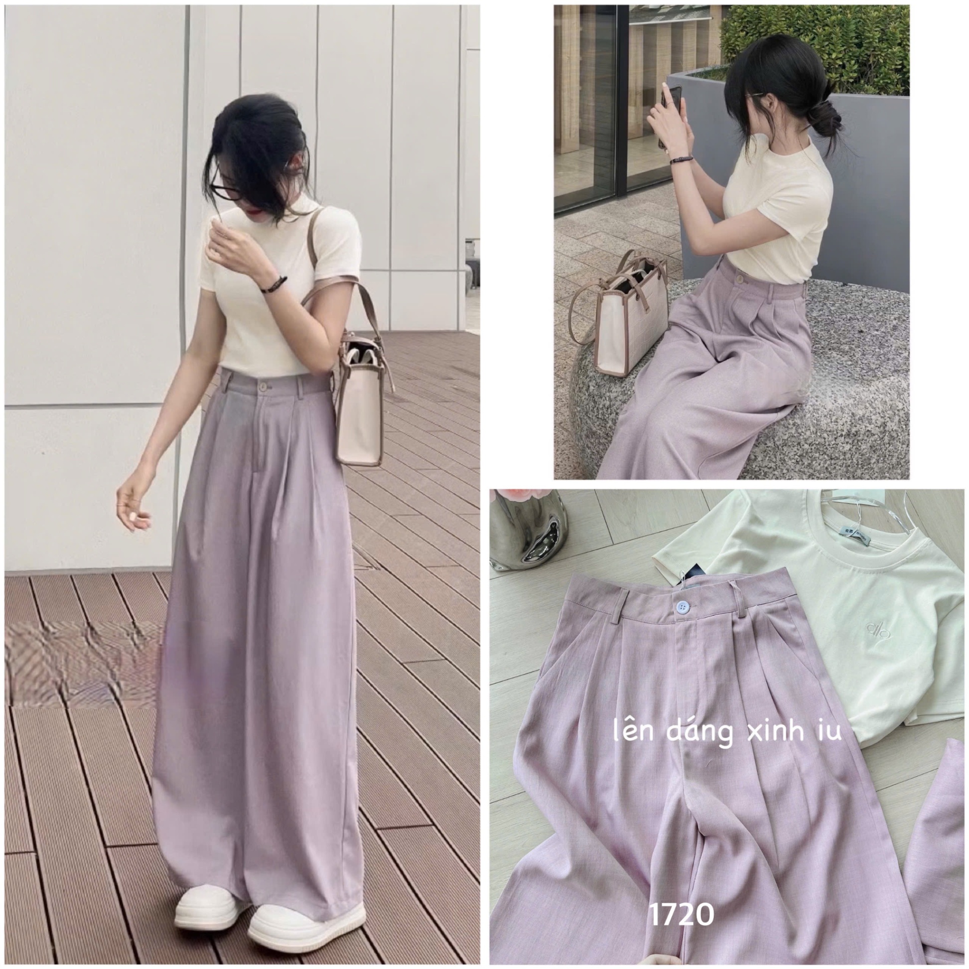 L289-SET QUẦN SUÔNG TÍM 2LI MIX ÁO DÍP THÊU NỮ