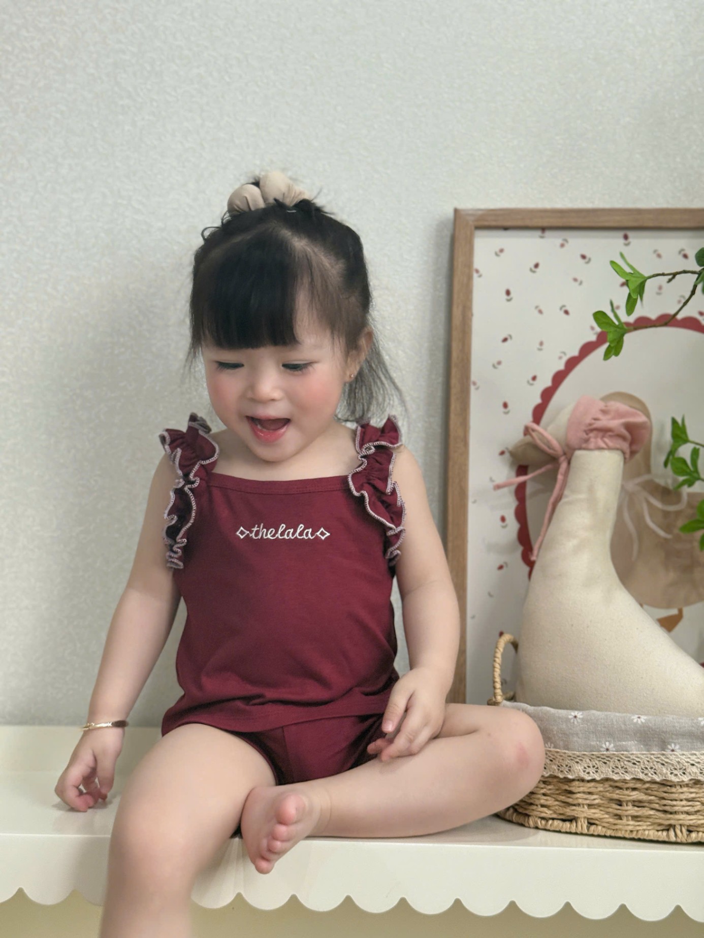Y4043-SET 2 BỘ ĐÙI BÉ GÁI 2S VIỀN BÈO THELALA ĐỎ TRẮNG