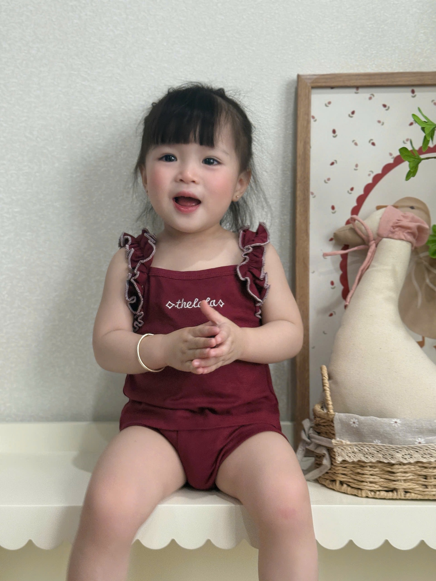Y4043-SET 2 BỘ ĐÙI BÉ GÁI 2S VIỀN BÈO THELALA ĐỎ TRẮNG
