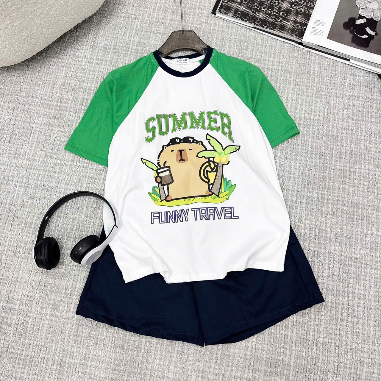 Y4050-BỘ ĐÙI BÉ TRAI SIZE ĐẠI SUMMER XANH LÁ QUẦN THAN