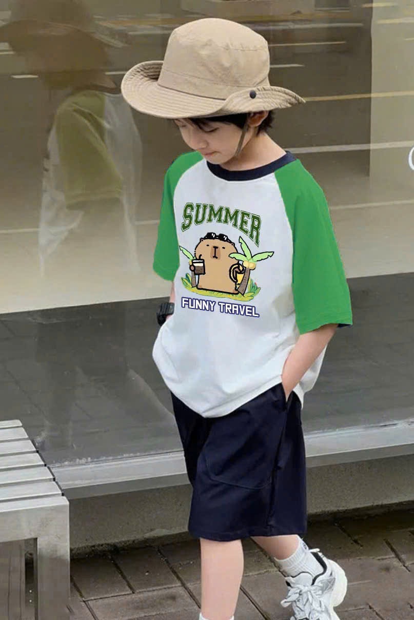 Y4050-BỘ ĐÙI BÉ TRAI SIZE ĐẠI SUMMER XANH LÁ QUẦN THAN