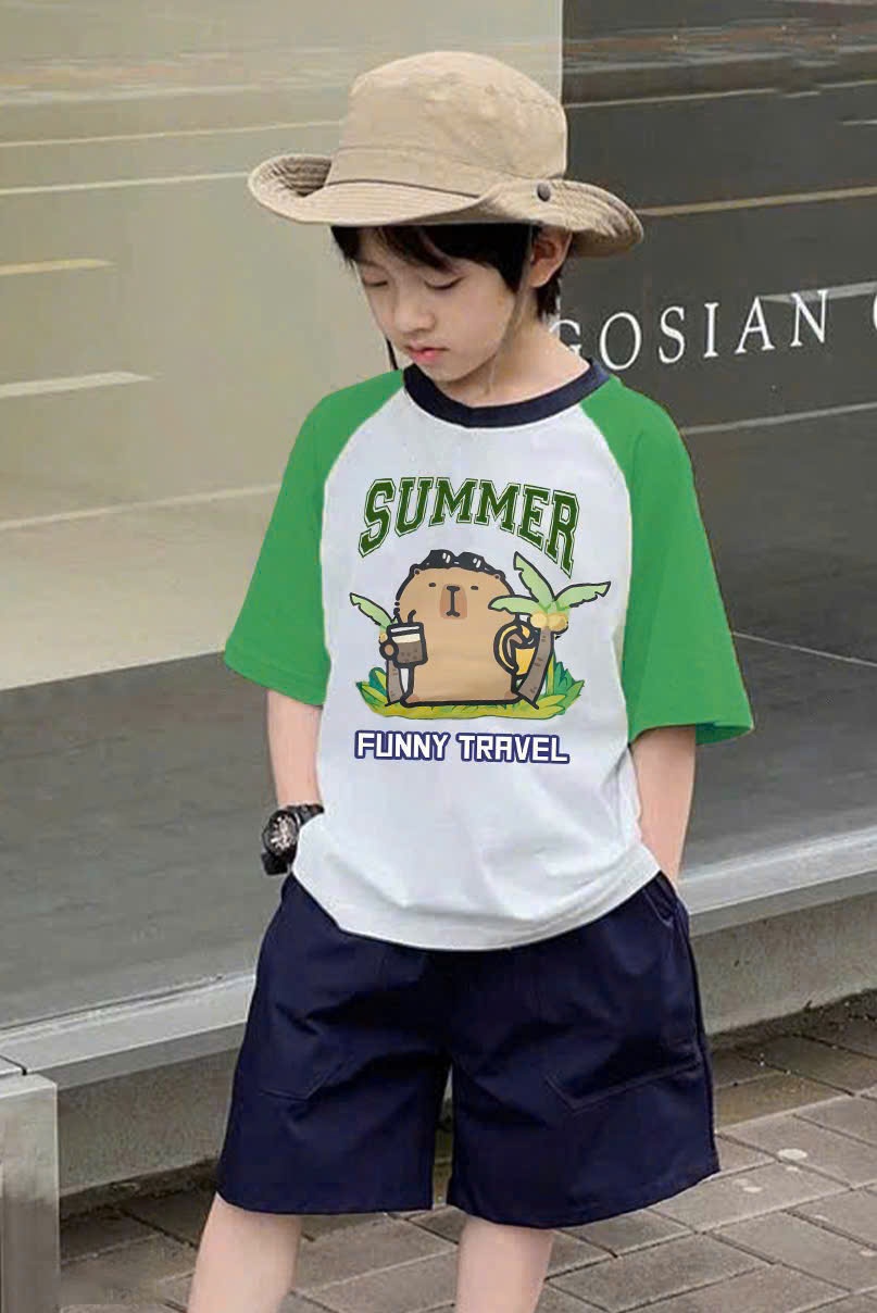 Y4050-BỘ ĐÙI BÉ TRAI SIZE ĐẠI SUMMER XANH LÁ QUẦN THAN